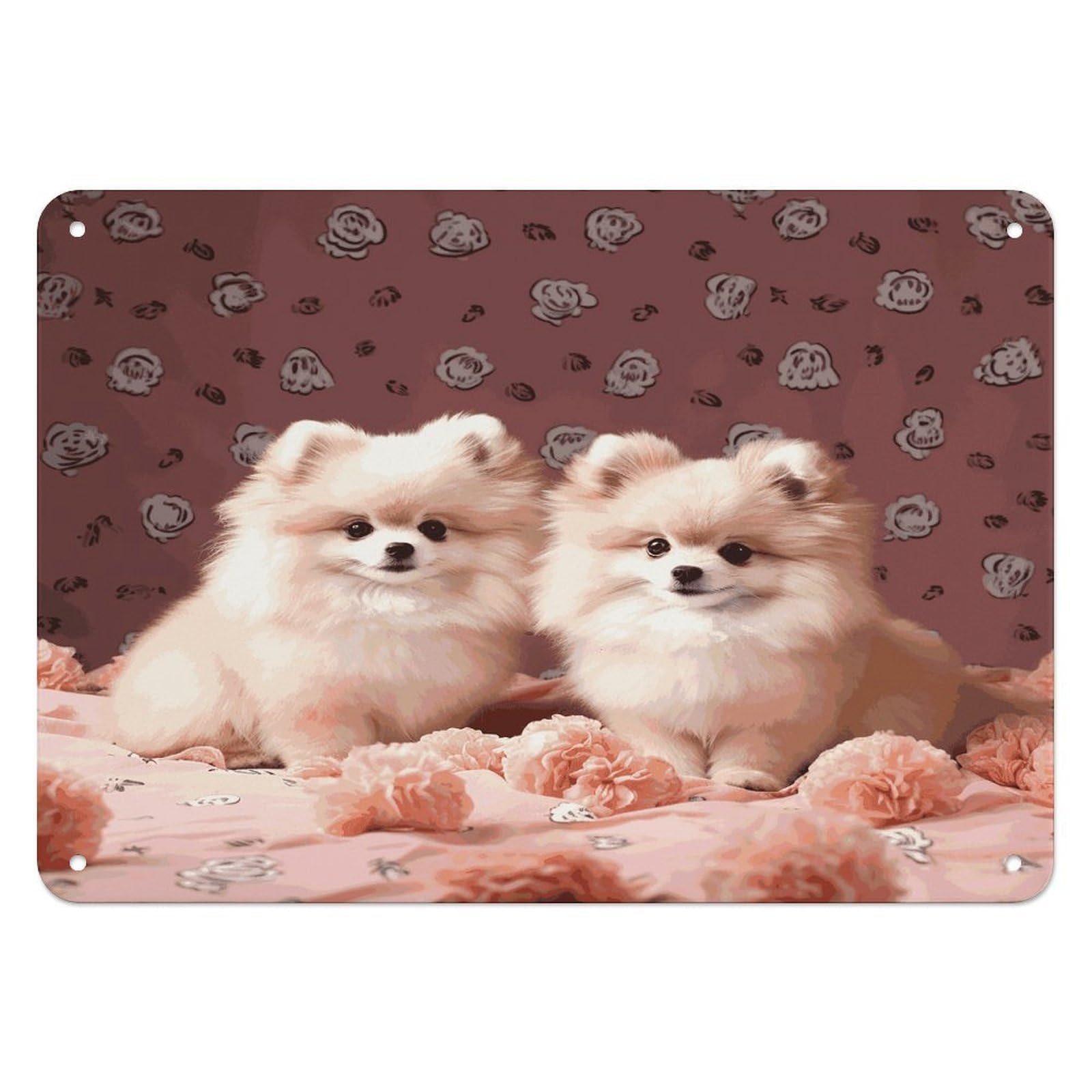 Fekiloot Style Pomeranians Puppies And Point Wall Decor Iron Painting Metal Sign