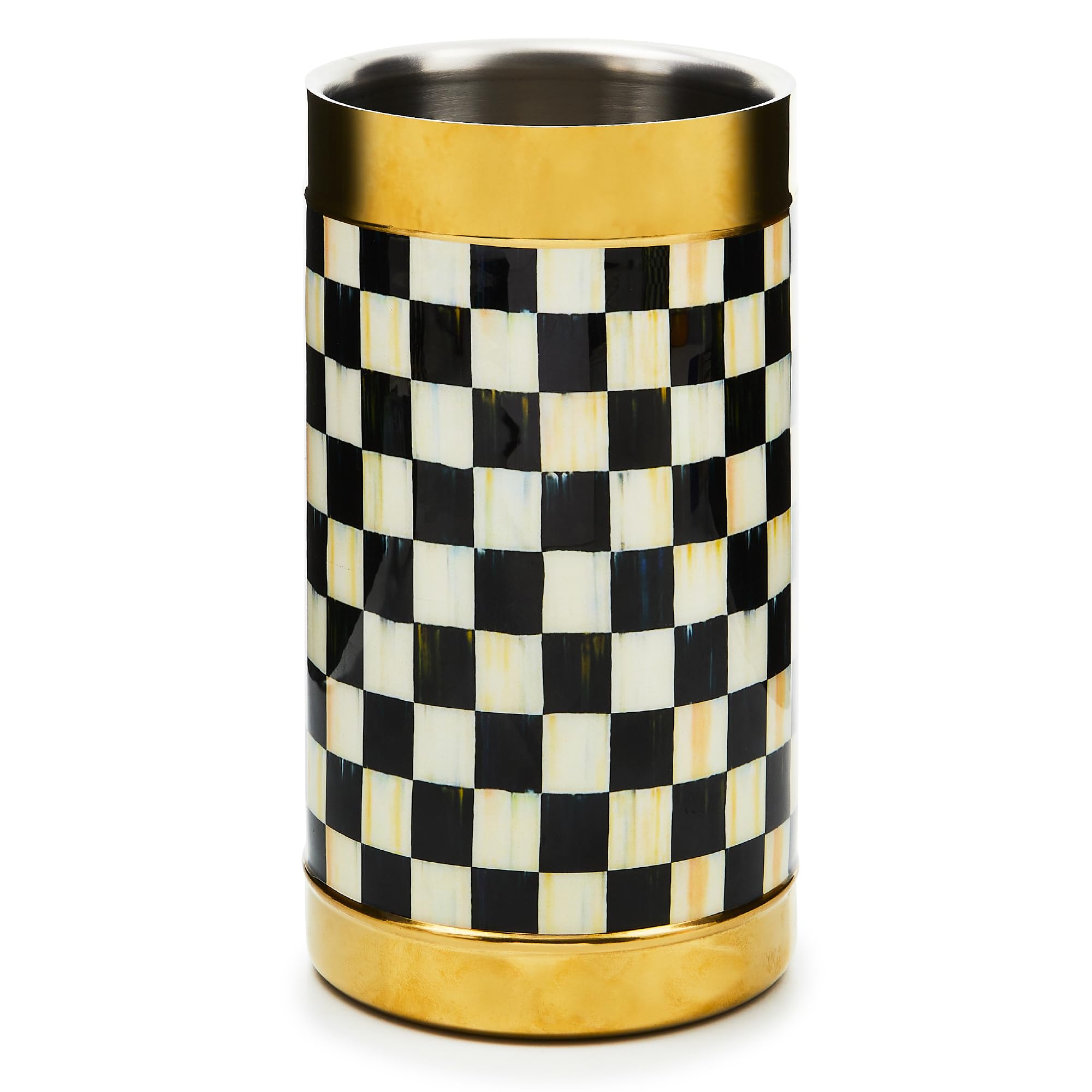 MACKENZIE-CHILDS 3260 Gold Wine Cooler, Black-and-White Courtly Check