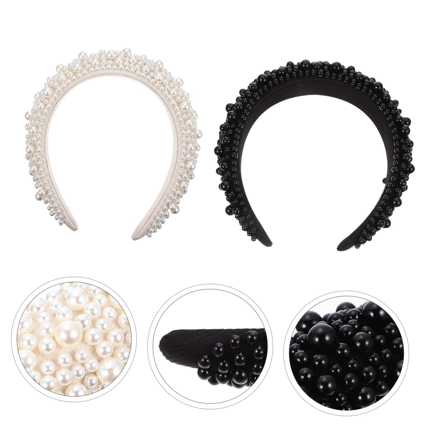 Cerchietto per Chioma Donna Elegante con Decorazioni Simil Perla, 2 Pezzi | Struttura Leggera e Confortevole, Decorazione Delicata, Uso Quotidiano e Make-up, per Ragazza e Donna