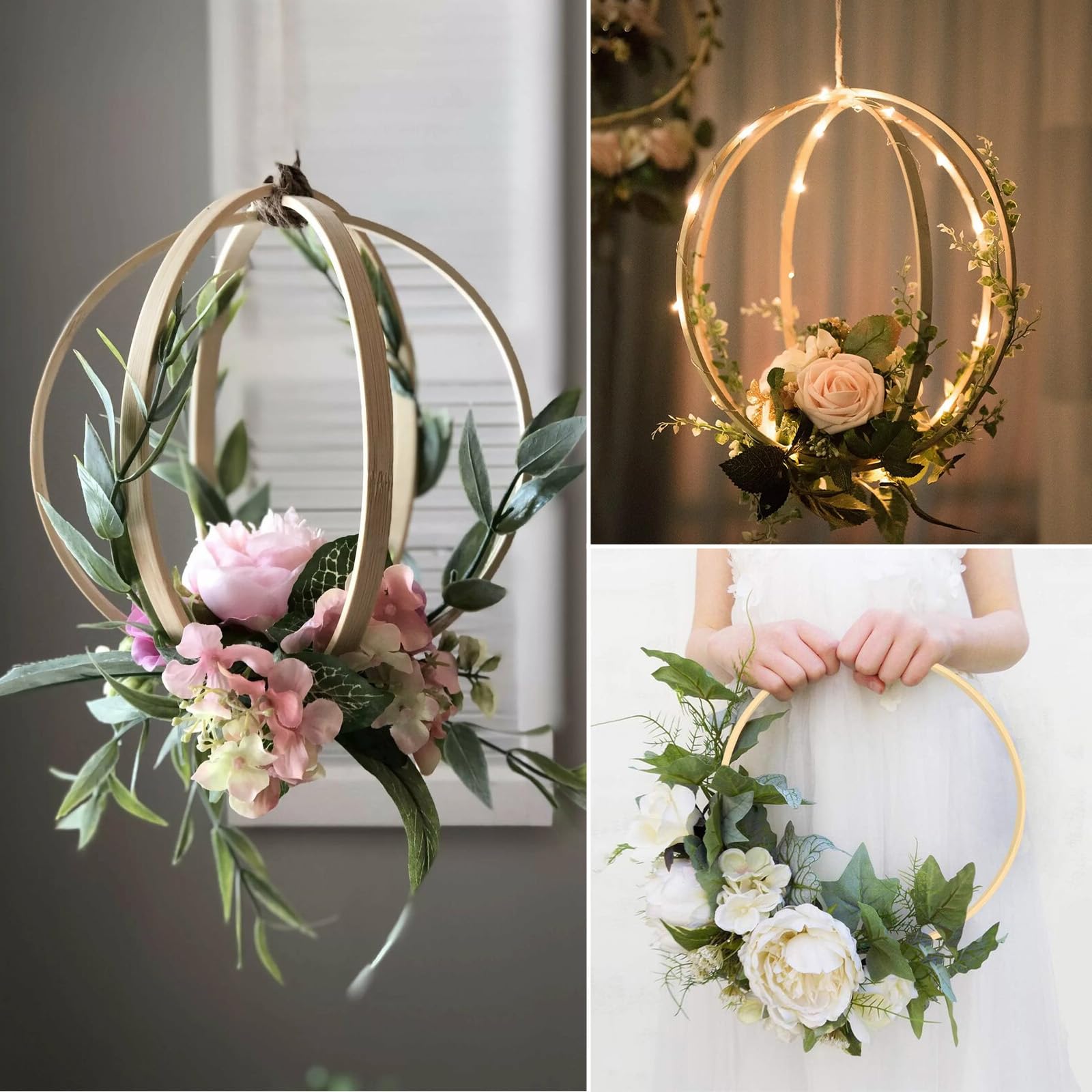 Wekuw Set van 12 houten ringen om zelf te knutselen, macramé, 15 cm, dromenvanger, houten ringen, bamboehout, bloemenkrans, macramé, handwerk, ringen om te knutselen, dromenvanger, kroon