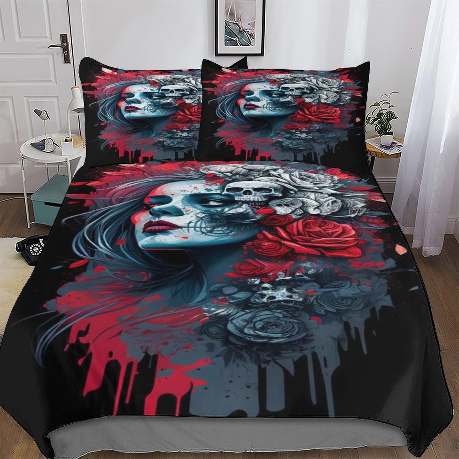Llxxhh Skull 3D Bedding Set Comforter Cover 3 Pcs With Pillowcases For Adults Teenager Kids Quilt Cover Soft Duvet Cover Double (200X200cm)