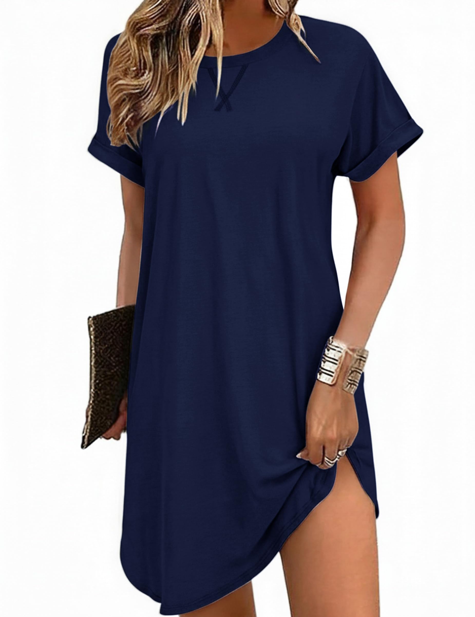 Litherday Nachthemd Damen Nachtwäsche Kurzarm Schlafshirt Weich Rundhalsausschnitt Sleepshirt Nachtkleid Atmungsaktiv mit Lotusblattsaum Sommer Loungewear S-XXL
