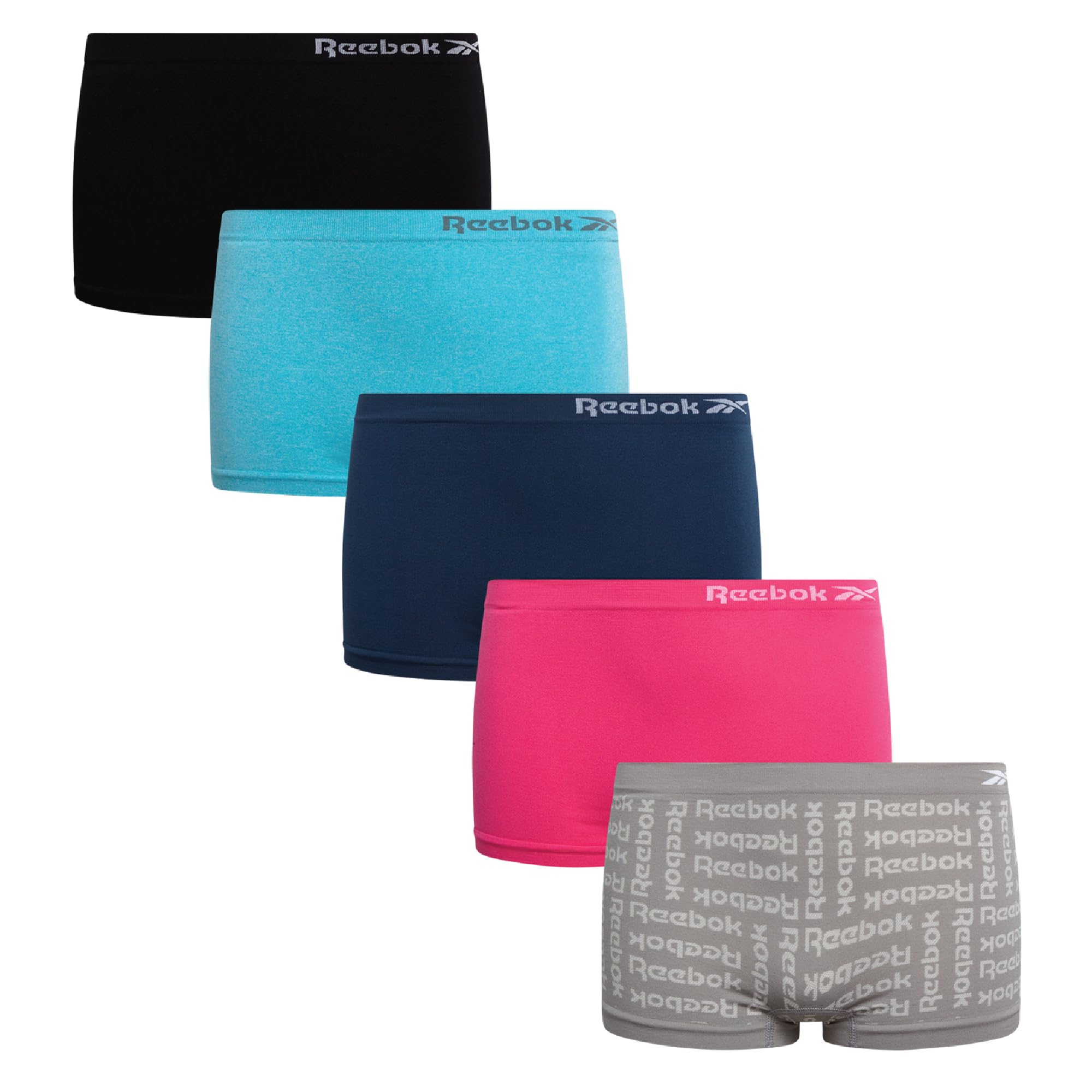 Reebok Girls Boyshorts Underwear - 5 Pack Soft Breathable Panties Boy Shorts Seamless Underwear for Girls Sizes 6-16