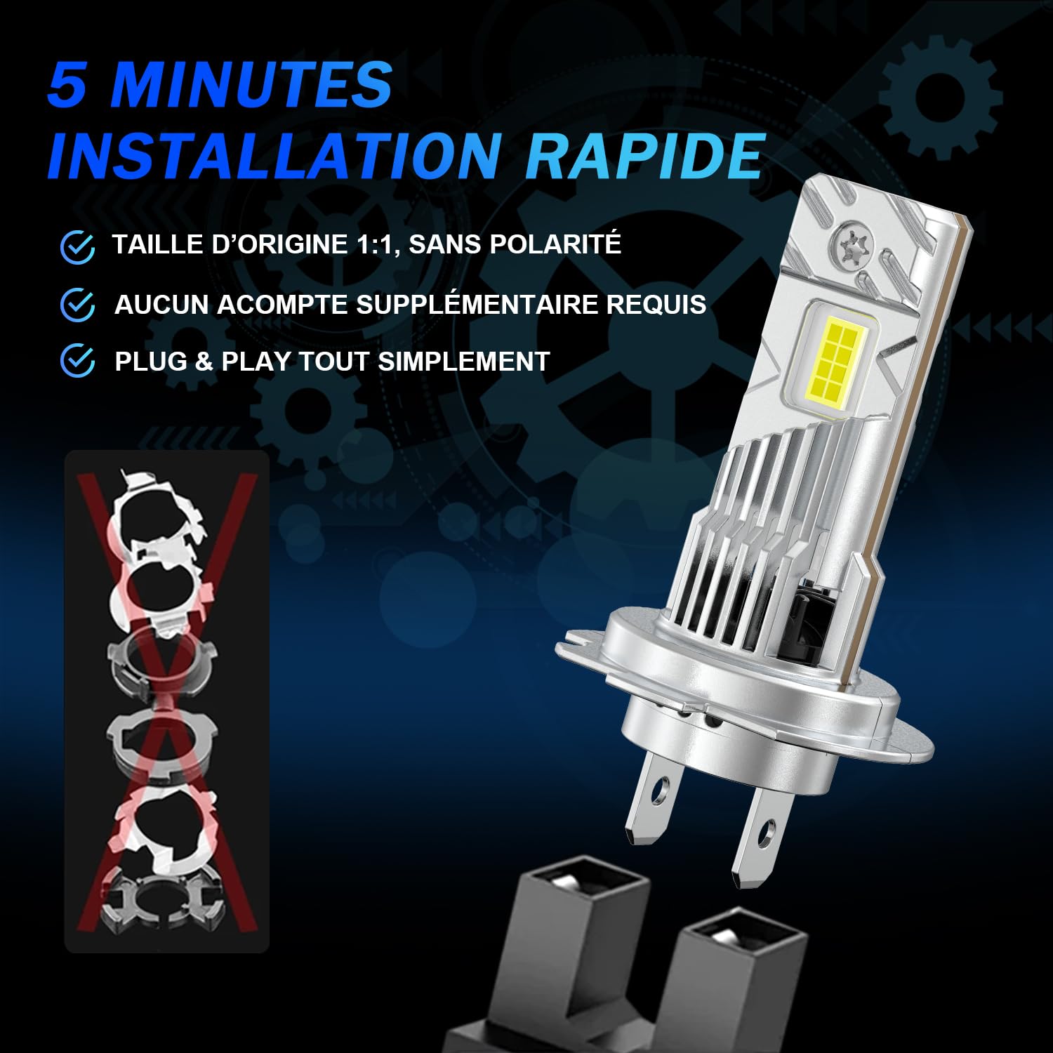 Ampoule H7 LED Phare 30000LM 120W 500% Lumière 6500K Blanc Cooling Fan, 1:1 Remplace Lampes Halogènes et Xénon, Lampe LED H7 pour Feux de Croisement/Route et Antibrouillard Voiture, 2Pcs