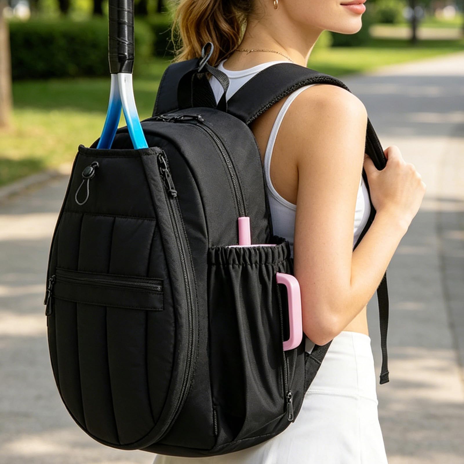 banapoy Zaino da Tennis, Zaino Imbottito per Racchette con Scomparto per Racchette, Borsa da Palestra con Scomparto per Scarpe, Tasca Impermeabile e Custodia per Laptop per Campo, Lavoro, Palestra,