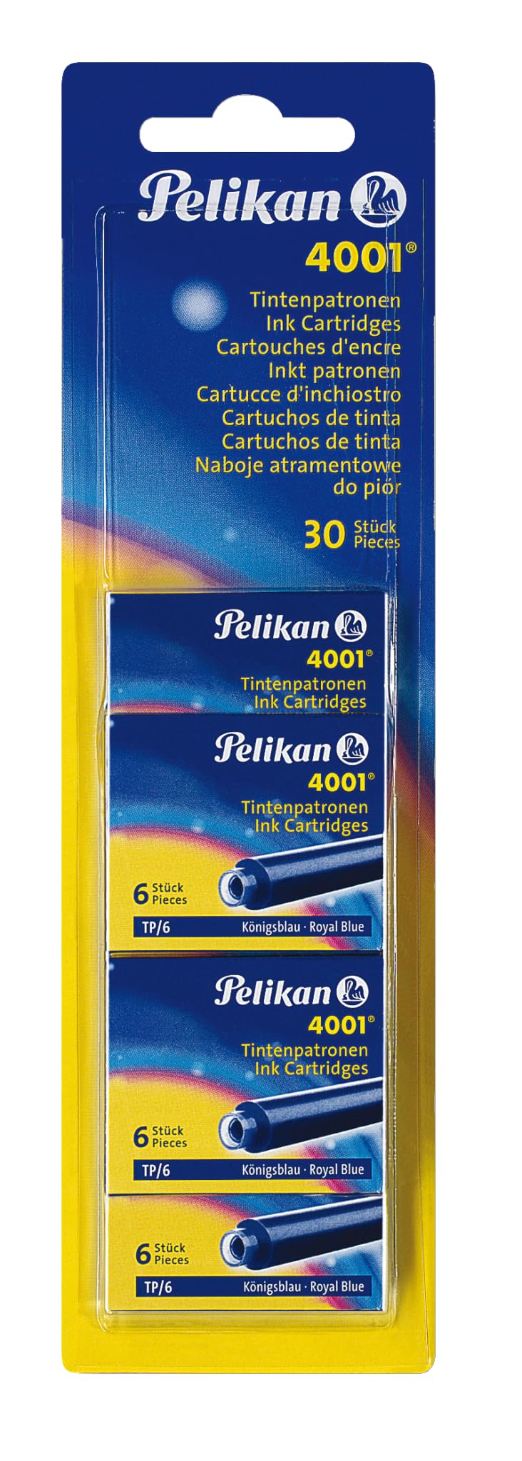 Pelikan 4001 TP/6 Ink Cartridges for Fountain Pens, Royal Blue, 0.8ml, 30 Pack (330845)