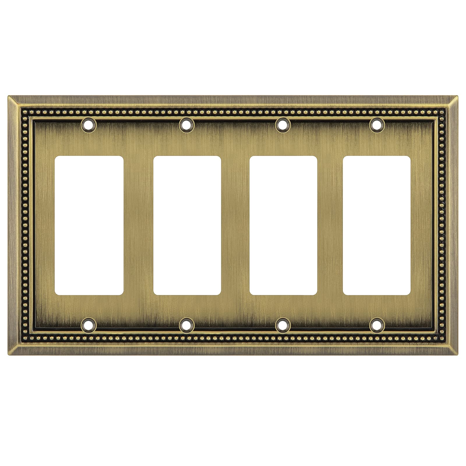 Henne Bery Sunken Pearls Heavy Duty Decorative Wall Plate Switch Plate Outlet Cover (Quad Decorator, Antique Brass)