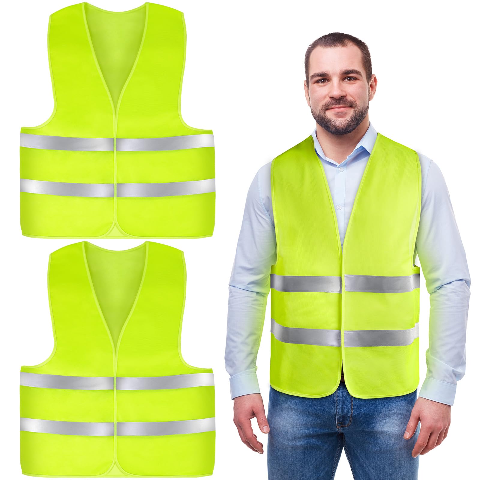 AYBUY Warnwesten Auto, 2 Stück Grün Sicherheitsweste, Reflektierende Warnwesten, für Erwachsene und Kinder 360° Reflektierend mit Reflektorstreifen, für Nacht, Bauarbeiter, Autofahrern Fahrern