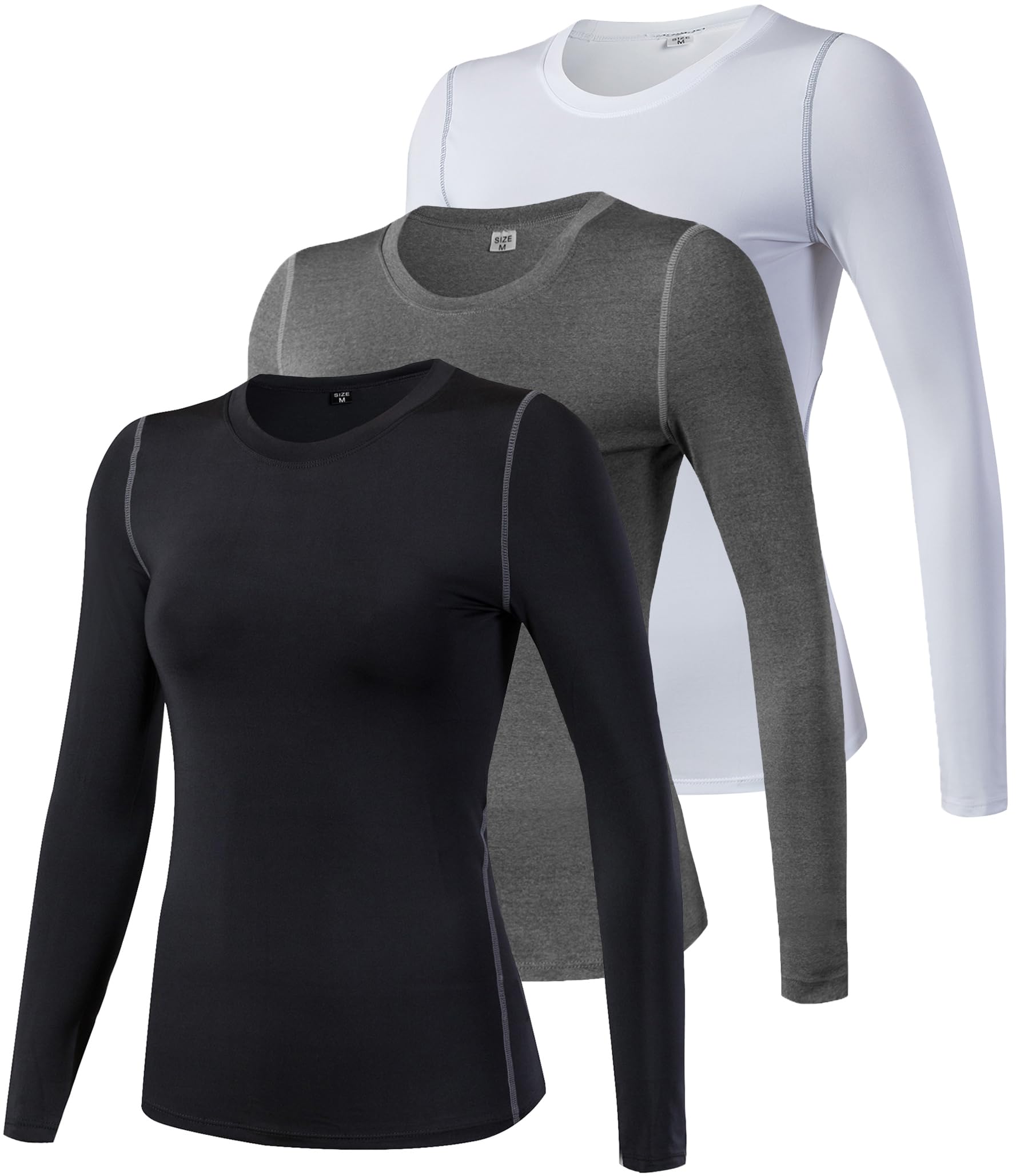 2/3 Pack Women's Long Sleeve Shirts UPF 50+ Sun Protection Compression Shirts Dry-Fit Athletic T-Shirts Gym Running Tops
