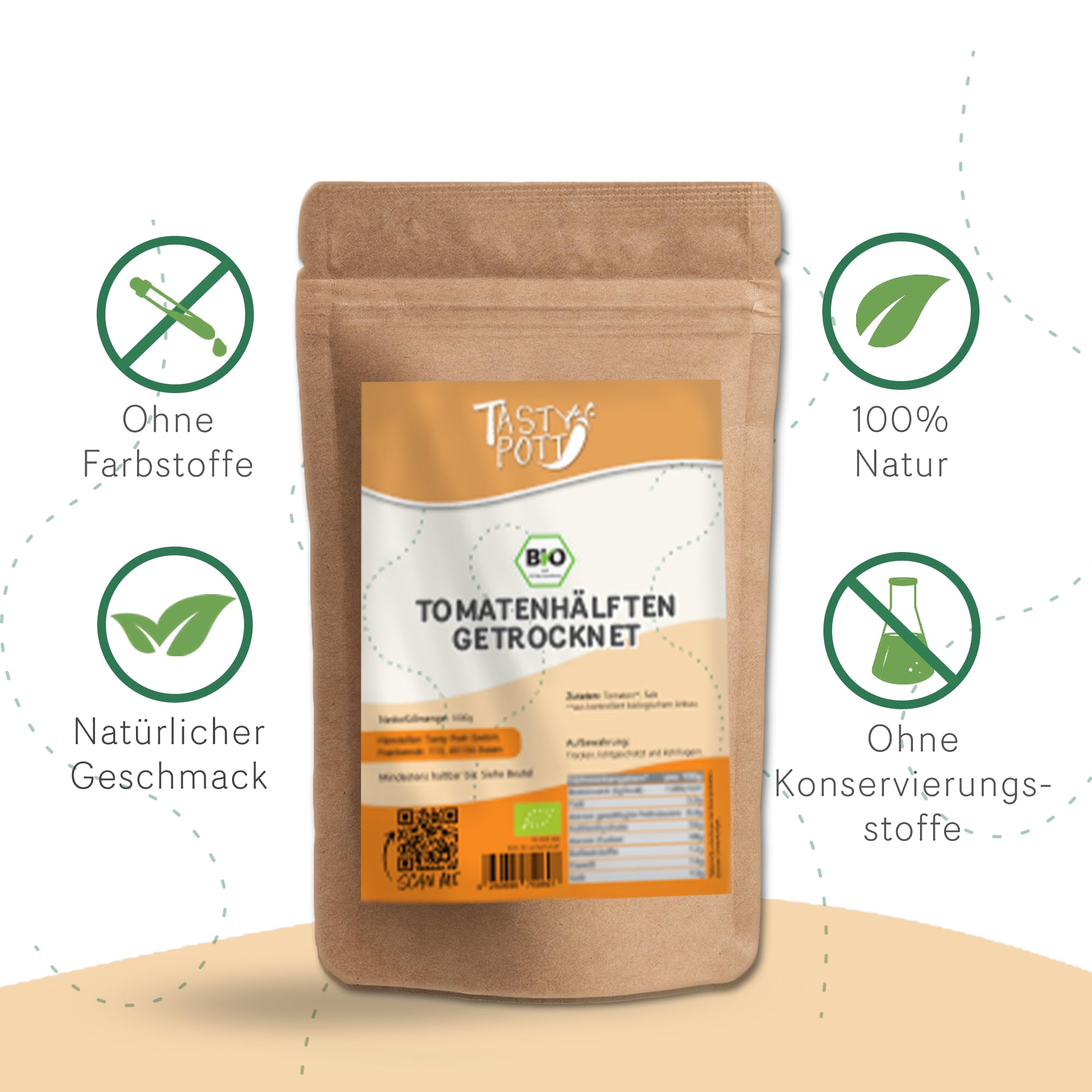 Tasty Pott Bio Tomatenhälften getrocknet I Sonnengetrocknete Tomaten I Vegane Ernährung I Für Pizza Salate Anti Pasti I Gemüsesnack I Gemüse I Tomaten I Im Beutel 1000g (3x1000g)