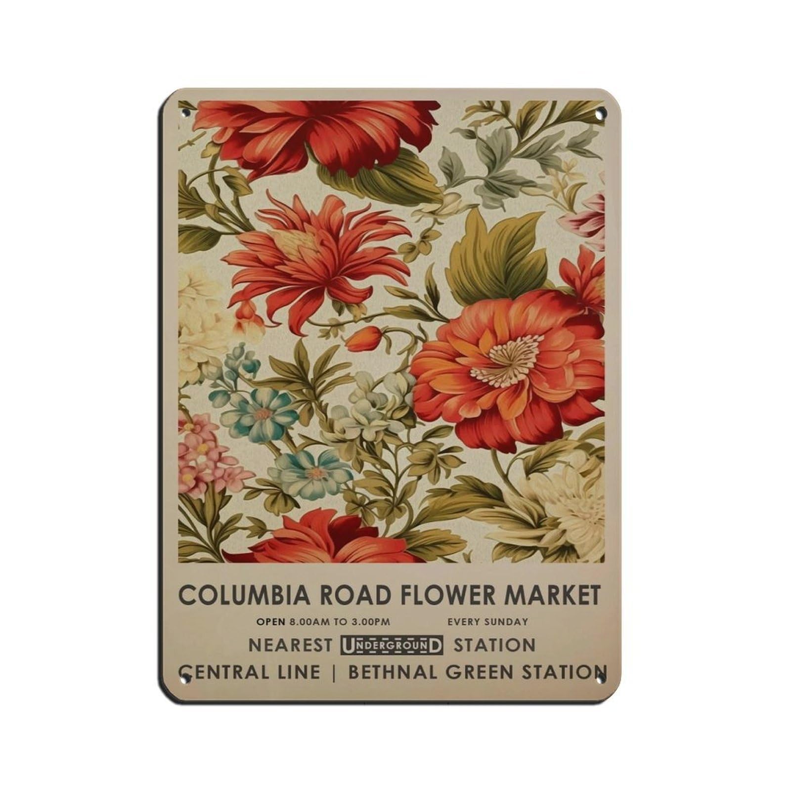 Columbia Road Flower Market, Vintage Flower (6) Retro Poster Metal Tin Sign Chic Art Retro Iron Painting Bar People Cave Cafe Family Garage Poster Wall Decoration 12x16inch(30x40cm)
