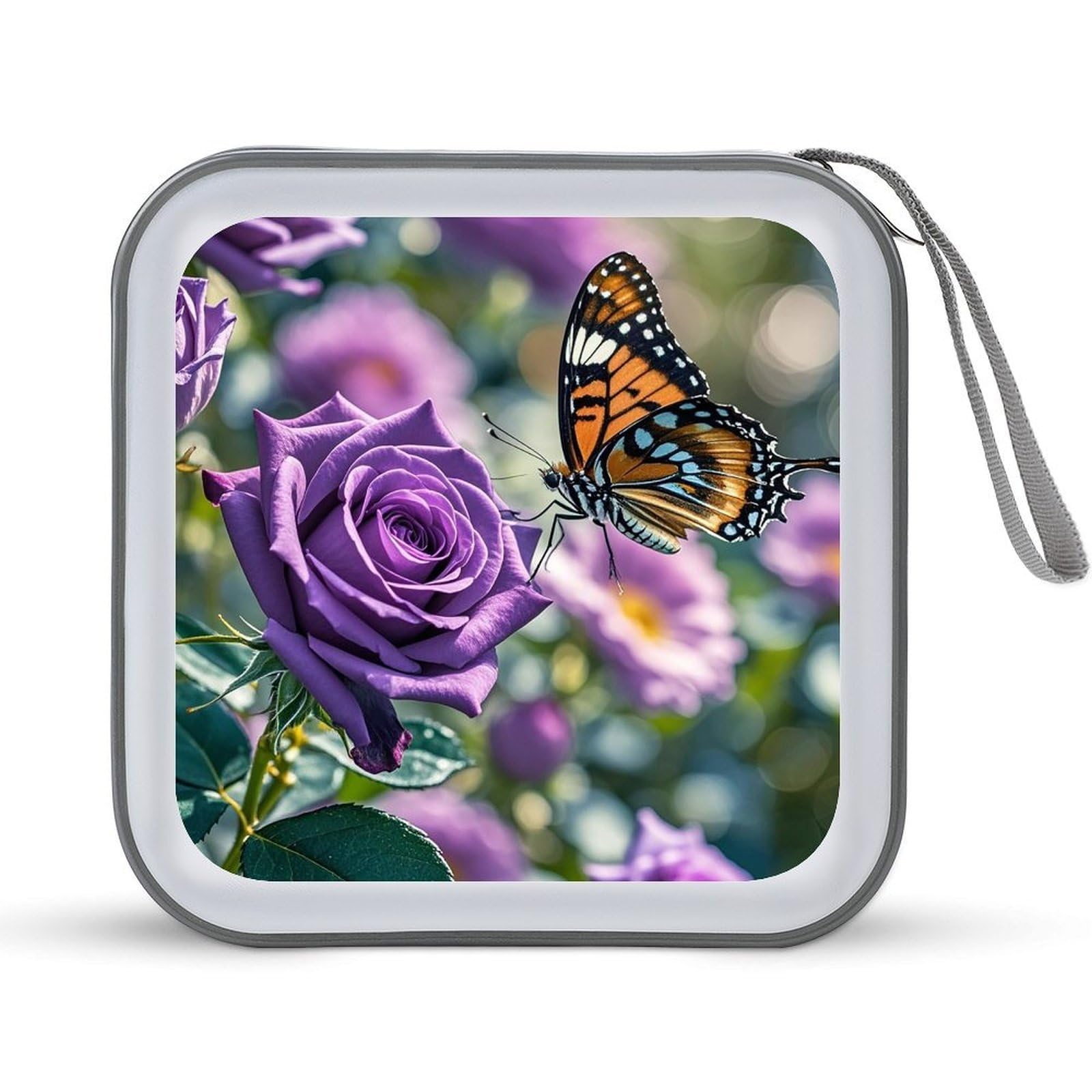 Estuche para CD de plástico duro morado con mariposa de 40 discos