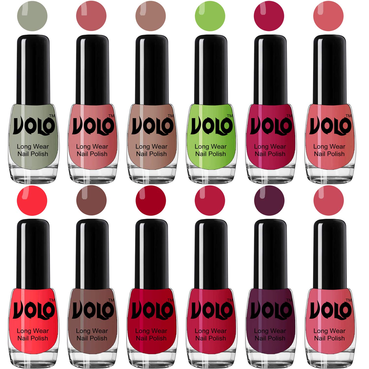 Volo Best Affordable Gloss Nail Polish Combo 12 Pcs Full Year Collection(Nude, Pink, Nude, Green, Magenta, Peach, Red, Nude, Red, Corals, Wine, Pink) 60 ML-image-13