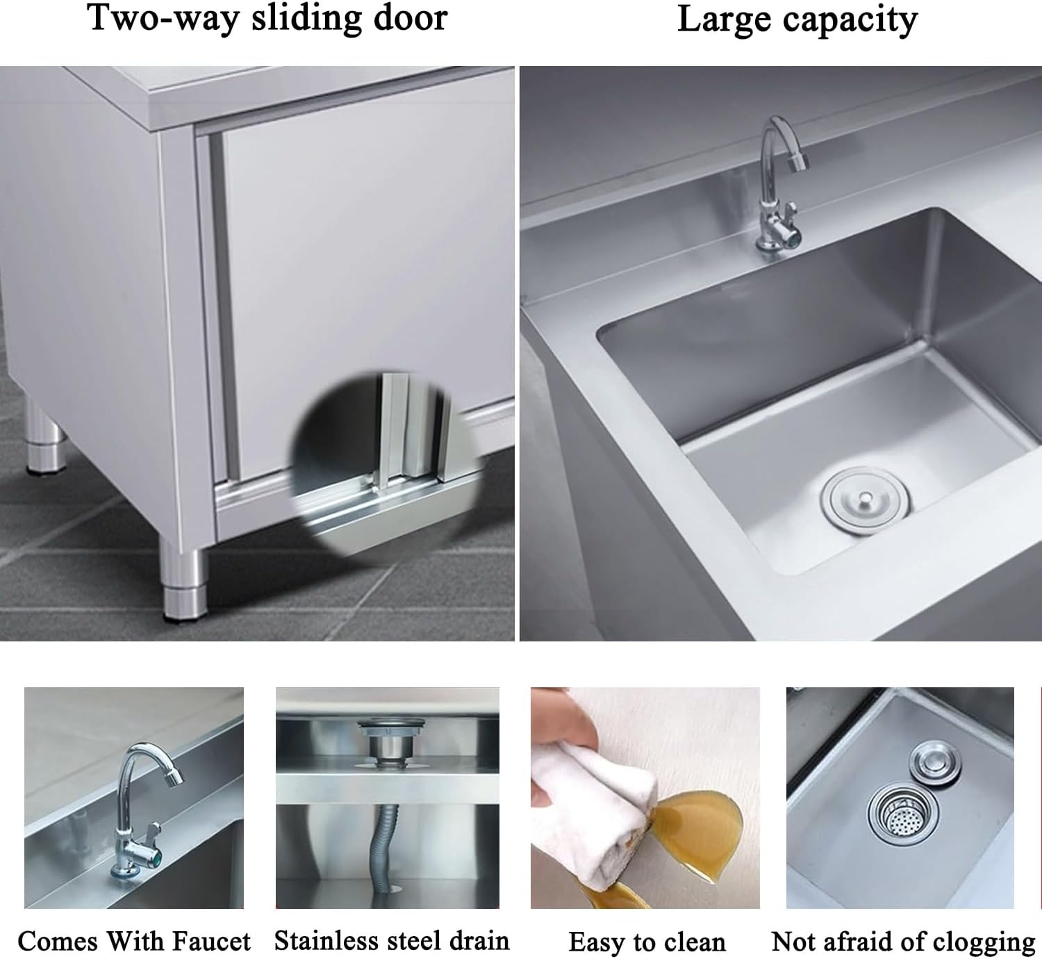 Outdoor Stainless Steel Kitchen Sink With Cabinet, Freestanding Laundry Utility Sink With Workbench & Storage With Faucet,Commercial Fish Cleaning Station Table for Garage Room Hotel(R.,120*60*80CM/47