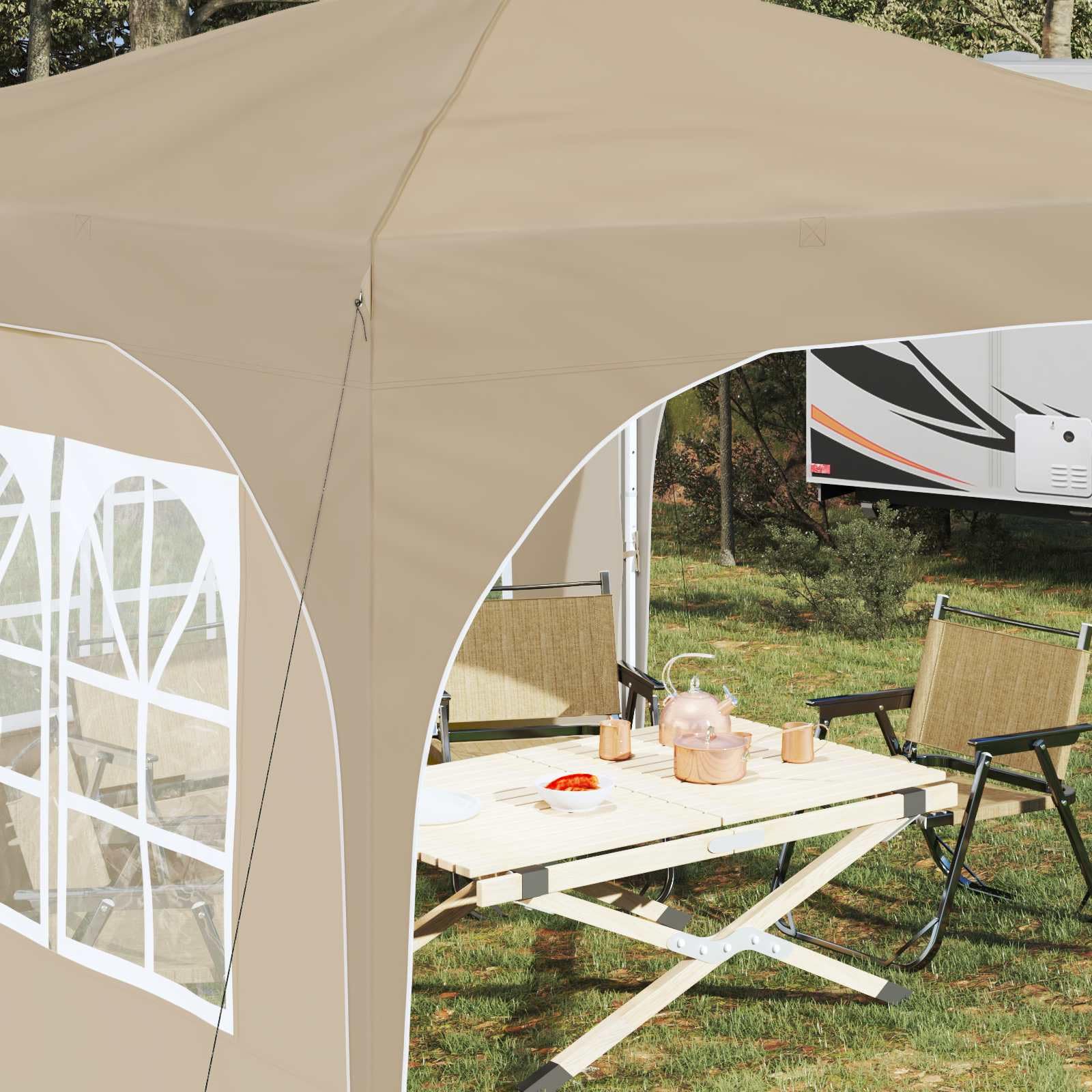 Pop-up Partyzelt 290x290 cm mit 2 Seitenwänden, Pavillon Creme | Flexibler Sonnenschutz für Garten und Terrasse: 3-stufig höhenverstellbar mit robustem Stahlgestell und Zubehör.