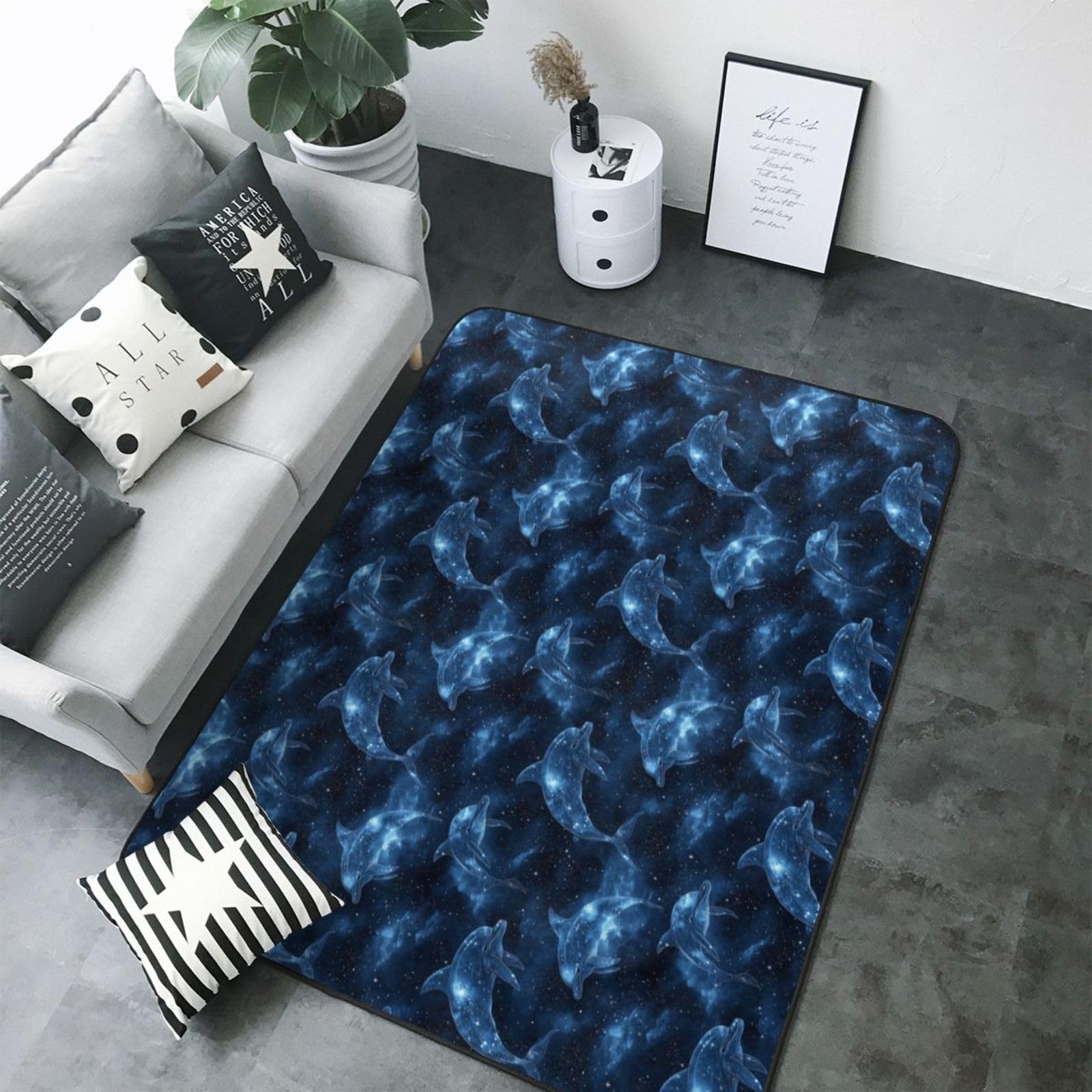 Tapis doux bleu étoilé lavable pour en finir avec les tapis qui glissent