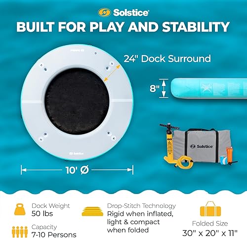 Miniatura 10 de SOLSTICE Original Inflatable Floating Dock Series Stable Platform Raft for Beach Lake Pool Up to 10 People Rafting and Recreation Pump Bag Handles