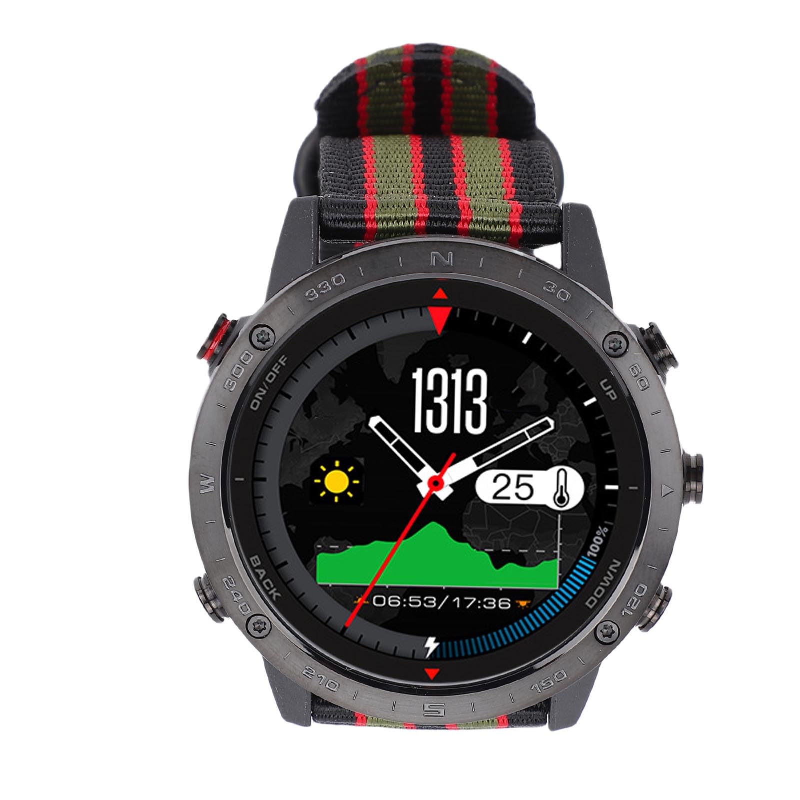 FILFEEL 3-Zoll-Sportuhr für Herren – 50 M Tauchtiefensensor + Barometer + Wiederaufladbarer 320-mAh-Akku – Legierungsgehäuse, Nylonarmband – Schwimmen, Laufen, Wandern, Tracking