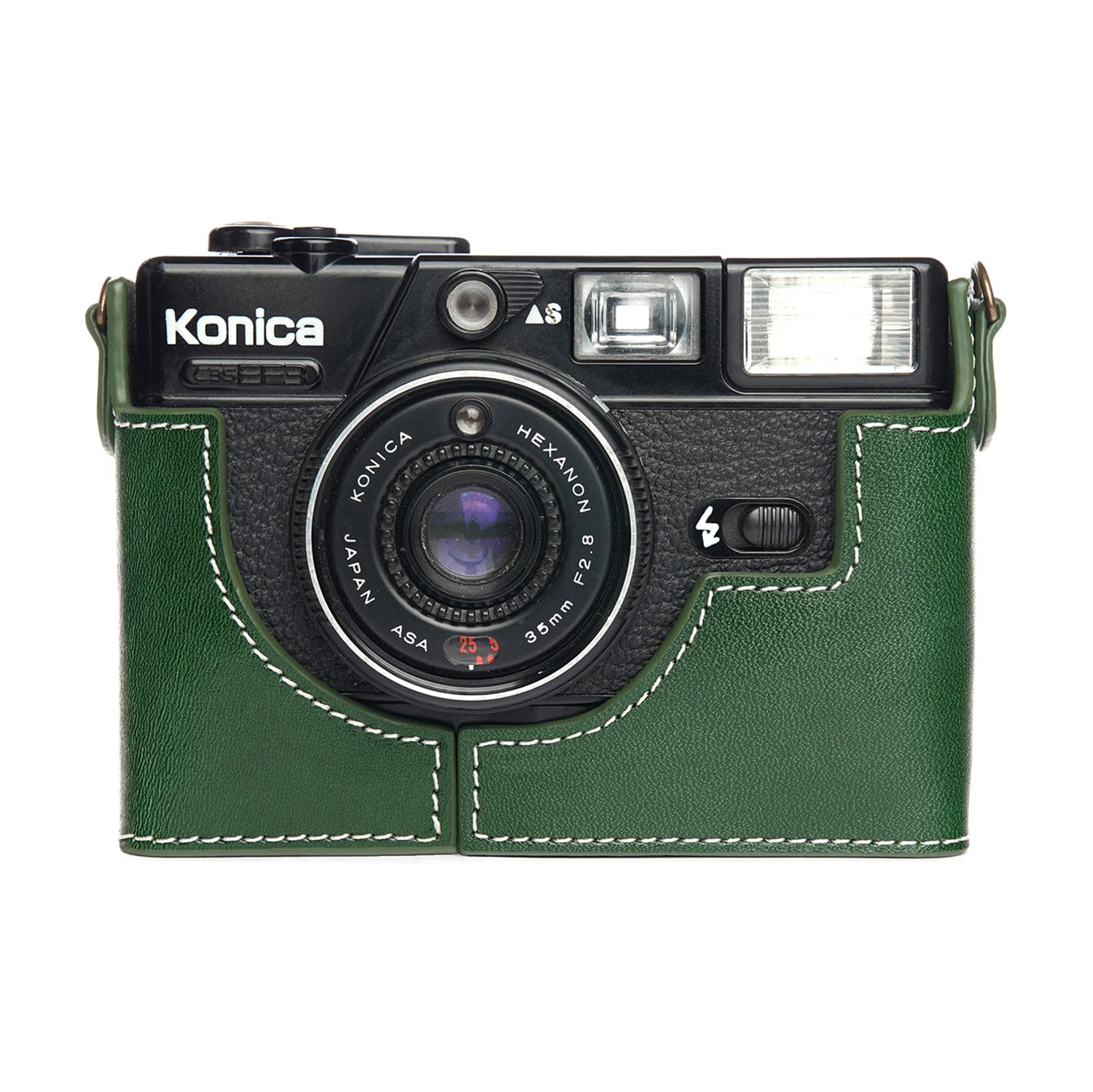 TP Handmade Genuine Real Leather Half Camera Case Bag Cover for Konica C35 EF3 (Green, CameraCase)