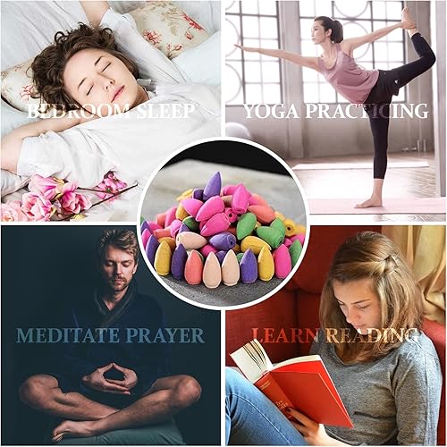 Miniatura 7 de Conos de incienso de reflujo, 7 conos de incienso mixtos (140 piezas) para cascada y un quemador de incienso de reflujo. Conos de incienso naturales