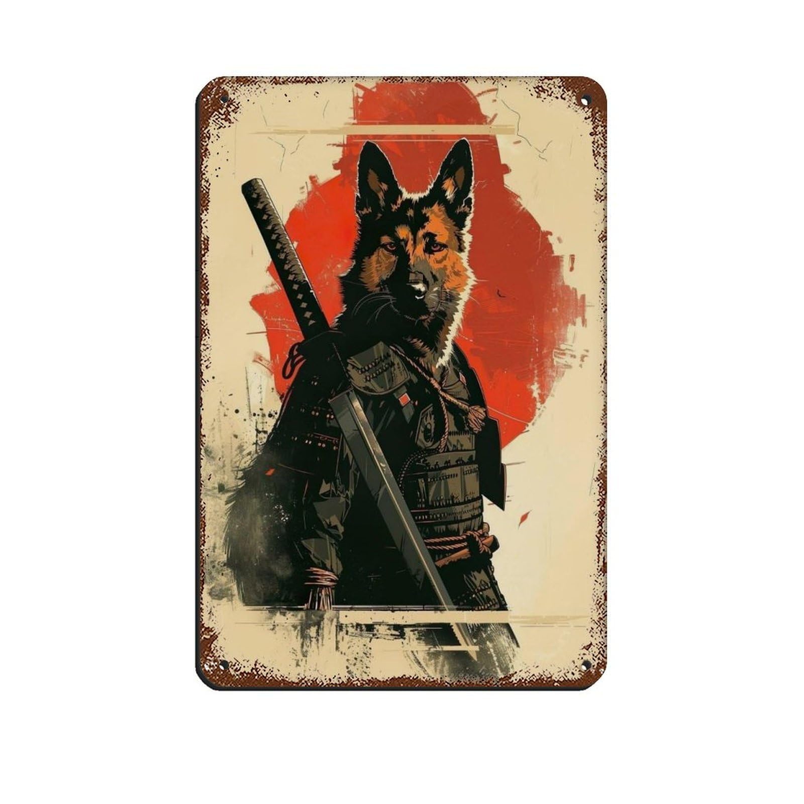 Ninja Dog Holding A Katana Sword, Tin Sign Vintage Metal Pub Club Cafe Bar Home Wall Art Decoration Poster Retro 8x12inch(20x30cm)