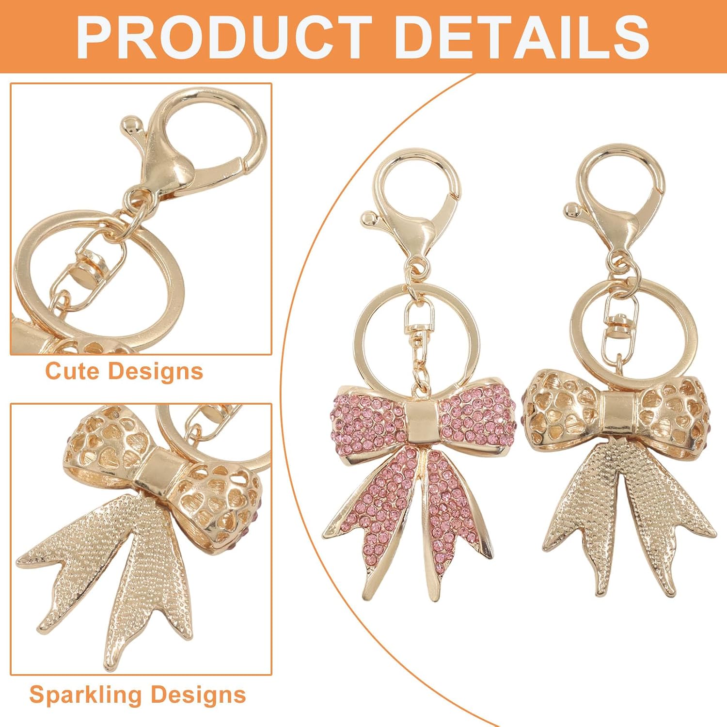 Hitefu 2 Pack Sparkly Rhinestone Keychain – Adorable Bow Keychain for Women, Cute Girly Bag Charm for Purse image 3
