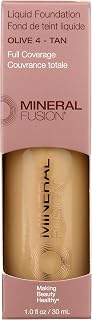 Mineral Fusion Full Coverage Foundation, Liquid Foundation - Olive 4- Med to Tan Complexion w/Olive/Green Undertones, Lightweight Matte Finish, Up to 12 Hr Hydration, Hypoallergenic & Vegan, 1 fl. oz