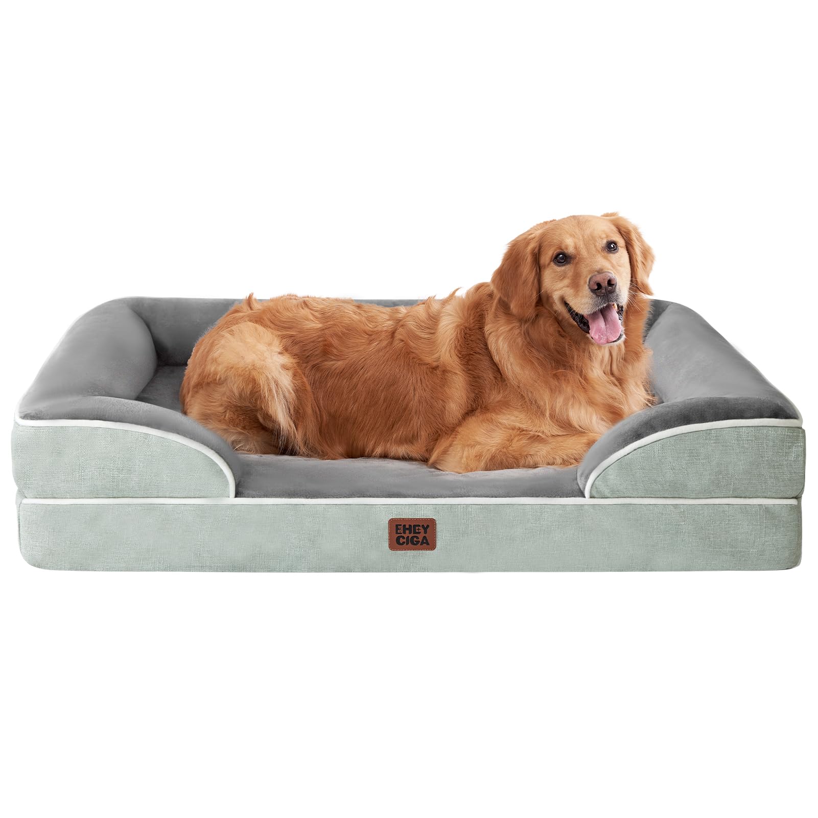 EHEYCIGA Memory Foam Dog Sofa Bed, Orthopedic, Waterproof, Extra Large, Green, 112x81x15cm