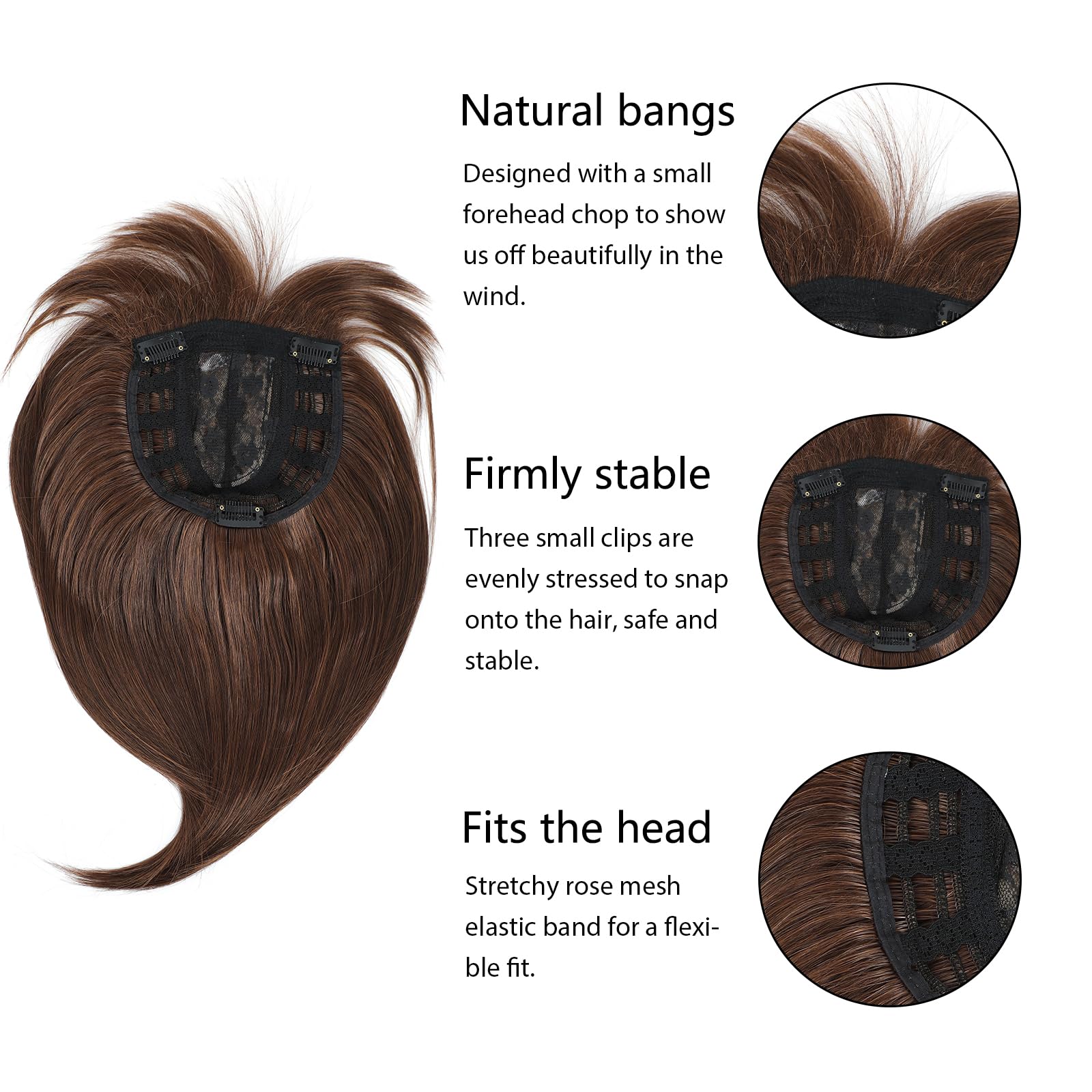 BUYOGET Brown Hair Topper Clip in Hair Pieces for Woman Short 12 Inch Clip in Toppers with Fringe for Thinning Hair - Image 3
