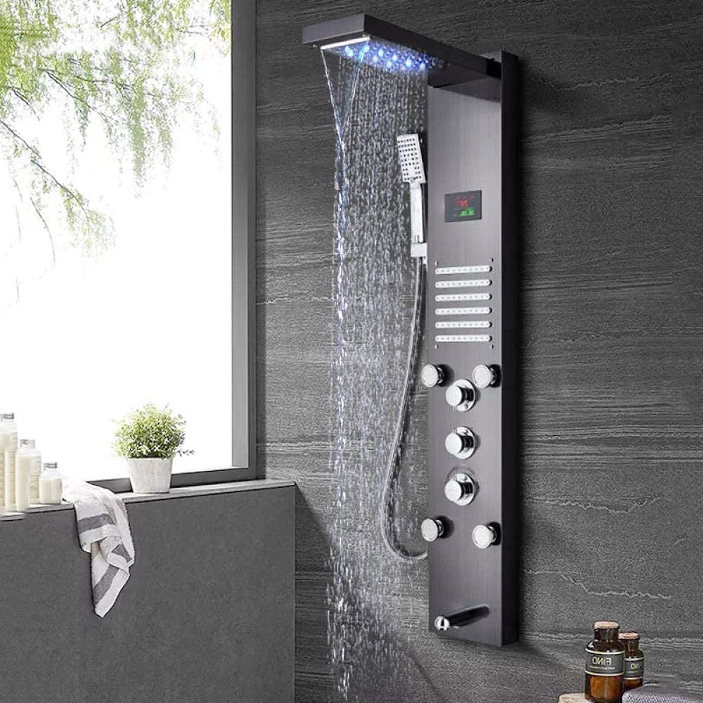 de Grifo de Ducha de Lluvia y Cascada LED, chorros de Masaje de Acero Inoxidable con Boquilla de bañera de Ducha de Mano para Columna de Ducha