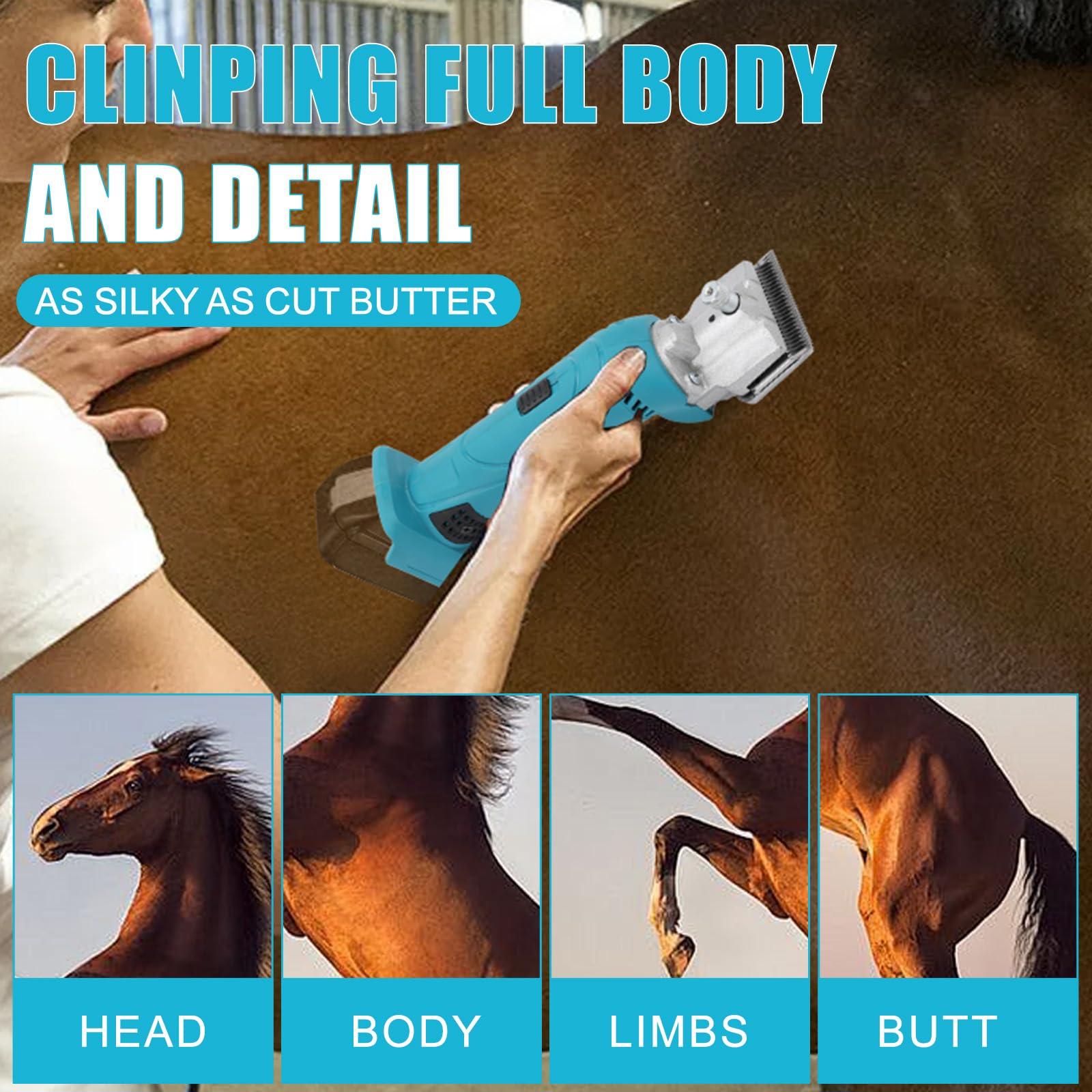 Roadtime Esquiladora Caballos Compatible con makita 18v batería,2500 PRM/MIN Profesional Maquina pelar Caballos para Ovejas Ganado Animales con motor potente, Control de 6 velocidades (Sin batería)