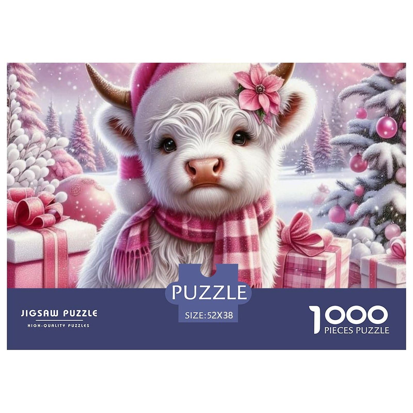 Christmas Calf Challenging Puzzles 1000 Piece - Highland Cow Winter Christmas for Men And Women Puzzle for Adults Gifts Wall Decoration52x38cm/1000pcs