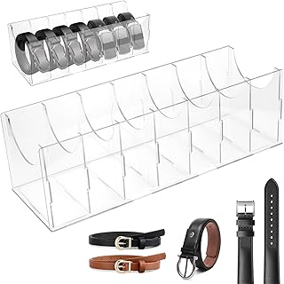 Cinto de armazenamento, 7 compartimentos, organizador de cinto acrílico, caixa de exibição transparente empilhável para uso doméstico, suporte para cinto para homem, para gravata