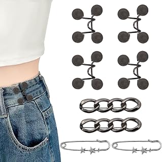 8 Set Pant Waist Tightener for Women Reusable Waist Cincher Clip Waistband Pants Button Tightener Metal Star Brooch Clothing Dresses Skirts No Sewing or Tools(Black)