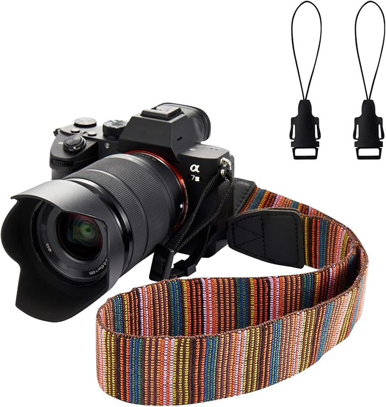 Correa para cámara Correa de hombro multicolor de lona con hebillas de liberación | Correa de transporte ajustable para cuello y hombro, estilo vintage, con hebillas de liberación rápida para DSLR SLR, la mayoría de las cámaras digitales