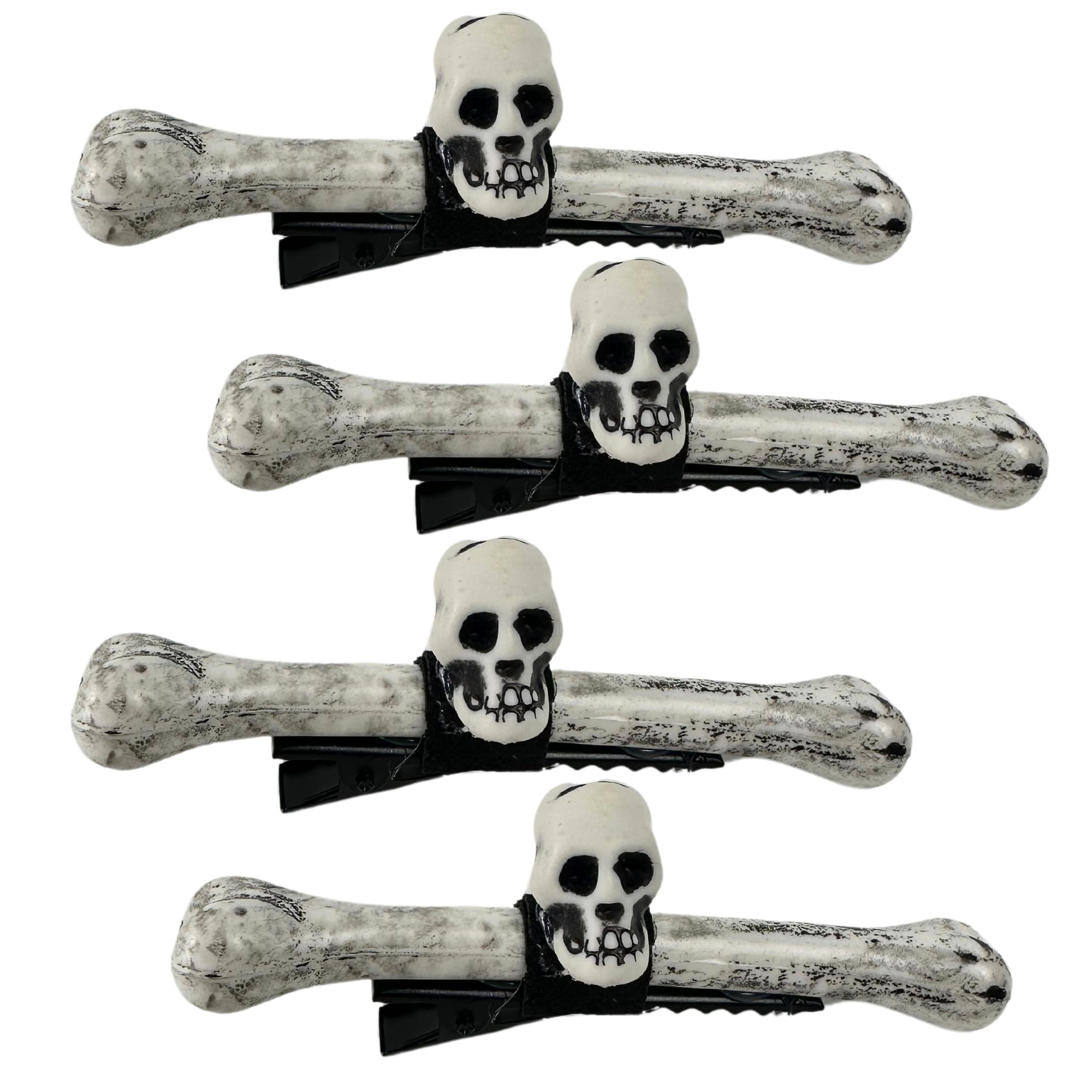 Needzo Halloween Bone Hair Clips, Decorative Skeleton Skull Hairpins, Barrettes for Women, 5.5 Inches, (Set of 4)