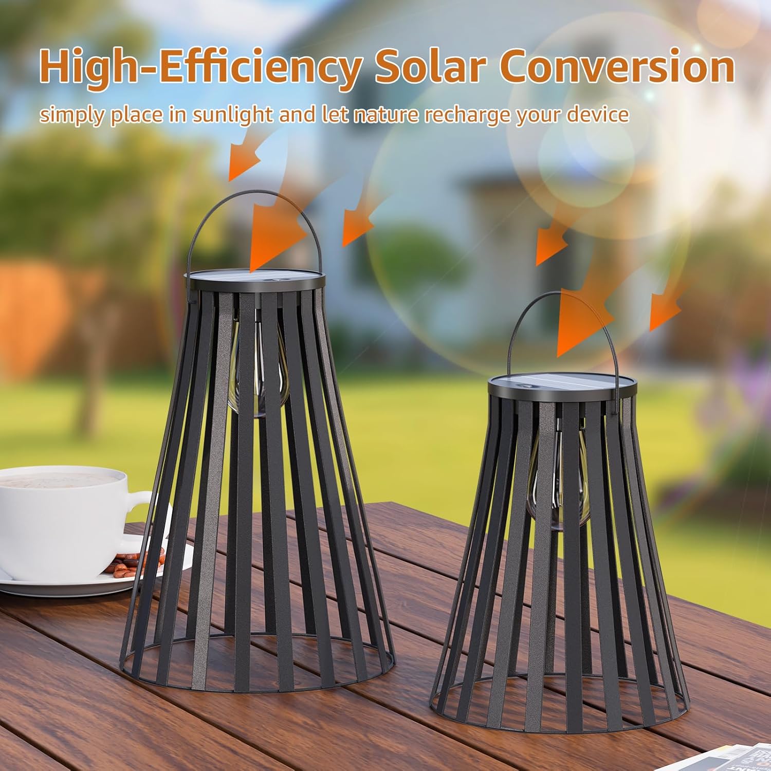 uuffoo Metal Solar Lanterns Outdoor Water-Resistant with Light Sensor Auto-On at Dusk Hanging Solar Lanterns Decor Gifts for Women Mom Garden, Yard, Patio, Porch (Black 2pcs)