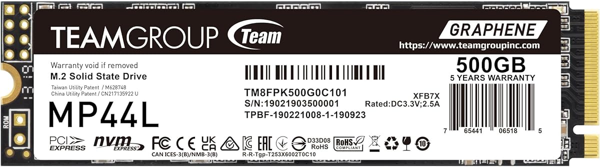 TEAMGROUP MP44L 500GB SLC Cache NVMe 1.4 PCIe Gen 4x4 M.2 2280 Laptop&Desktop SSD (R/W Speed up to 5000/2500MB/s) TM8FPK500G0C101 : Electronics