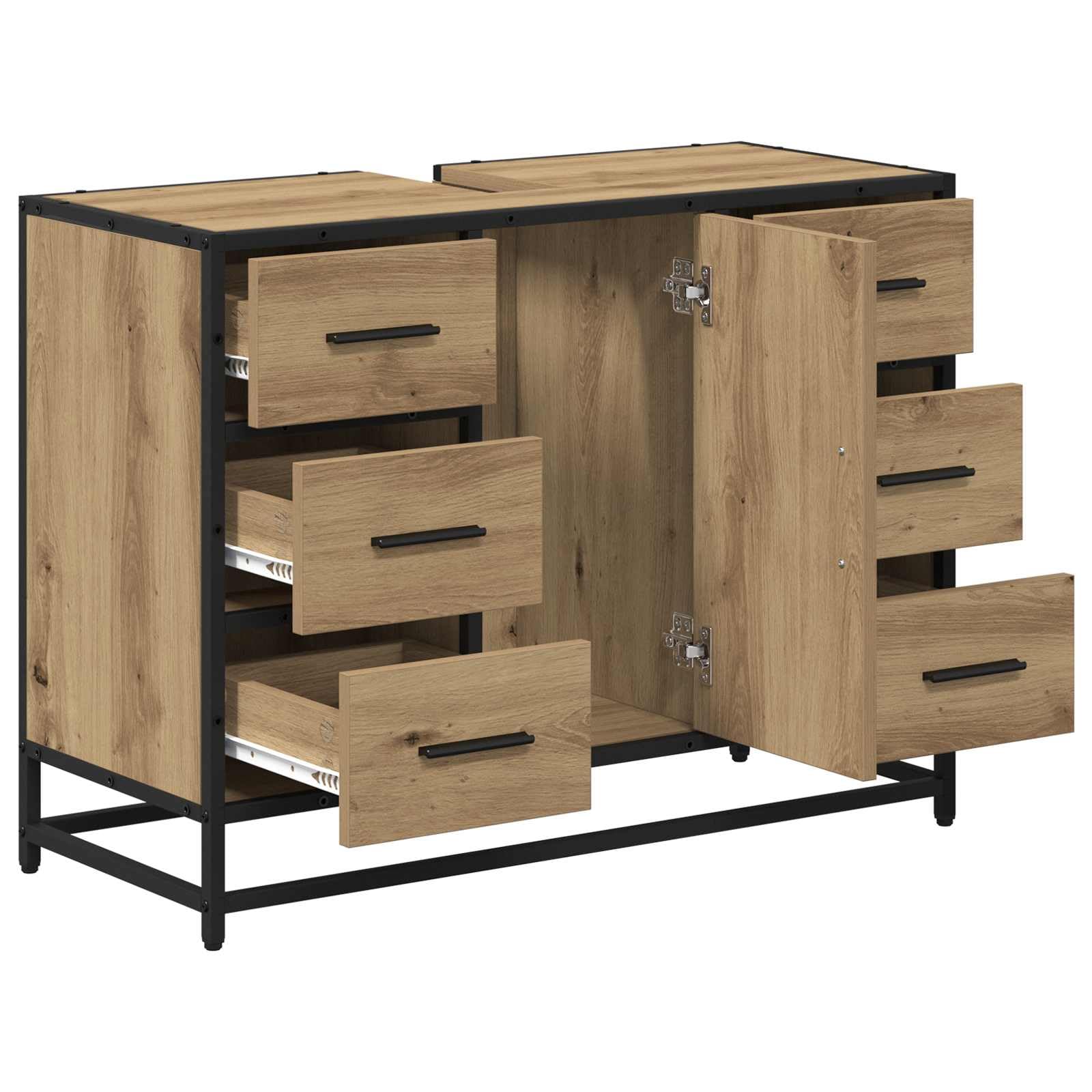 Badezimmerschrank Artisan-Eiche Holzwerkstoff 80 x 33 x 60 cm mit Schublade und Tür, moderner Badmöbel Organizer für Stauraum im Gäste-WC und Wellnessbereich