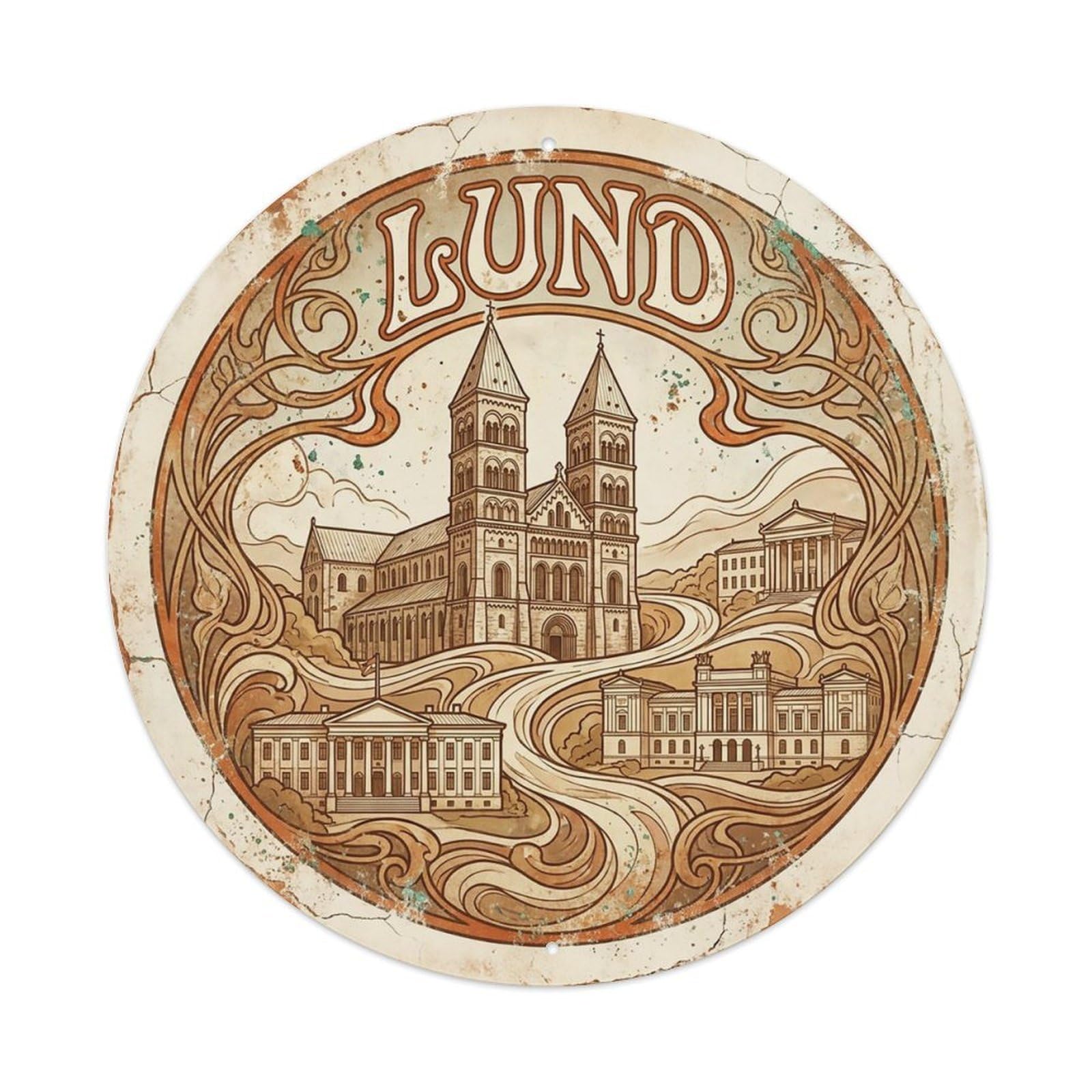 Sweden Travel Vintage Lund Metal Tin Sign