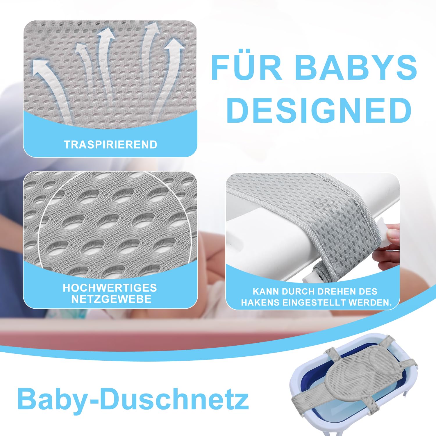 Antidérapant tapis de bain pour bébé Coussin de tête filet de bain 5 coins sécurité