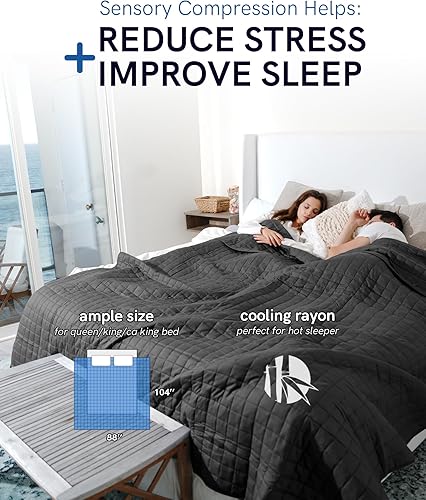 Miniatura 5 de YnM Manta refrescante con peso tamaño King para adultos (88 x 104 pulgadas, 25 libras, gris oscuro), perfecta para personas que duermen con calor