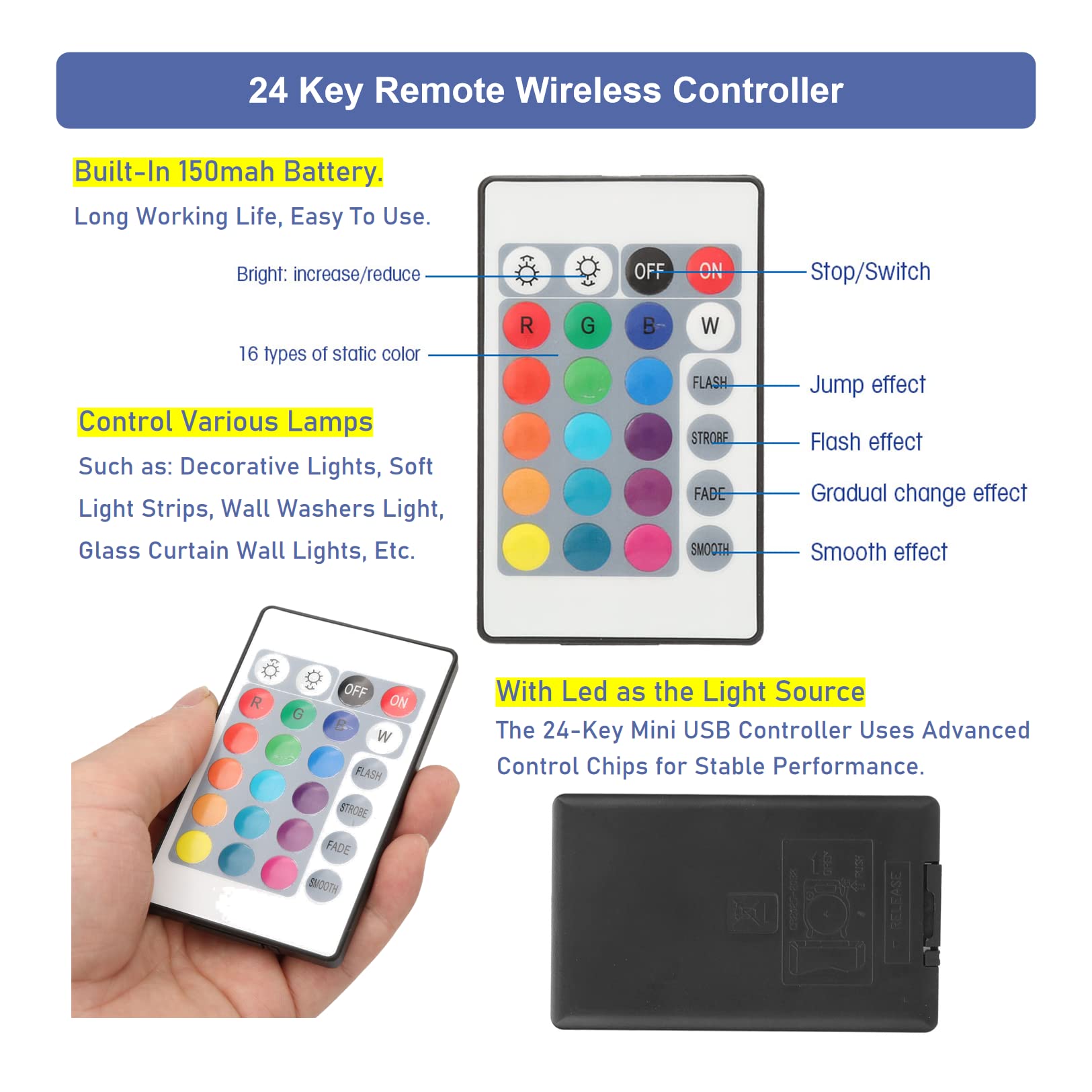 Contrôleur LED télécommande universelle pour lampes et bandes LED Utilisation simple pour diverses lampes