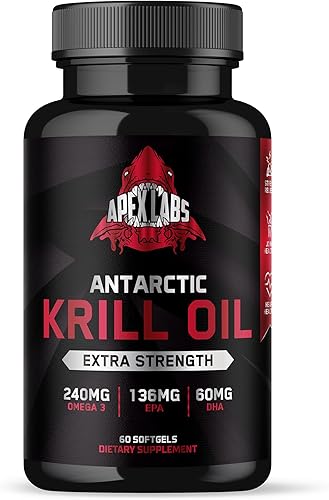 Aceite de krill antártico 1000 mg con omega-3 EPA, DHA, astaxantina y fosfolípidos 60 cápsulas blandas