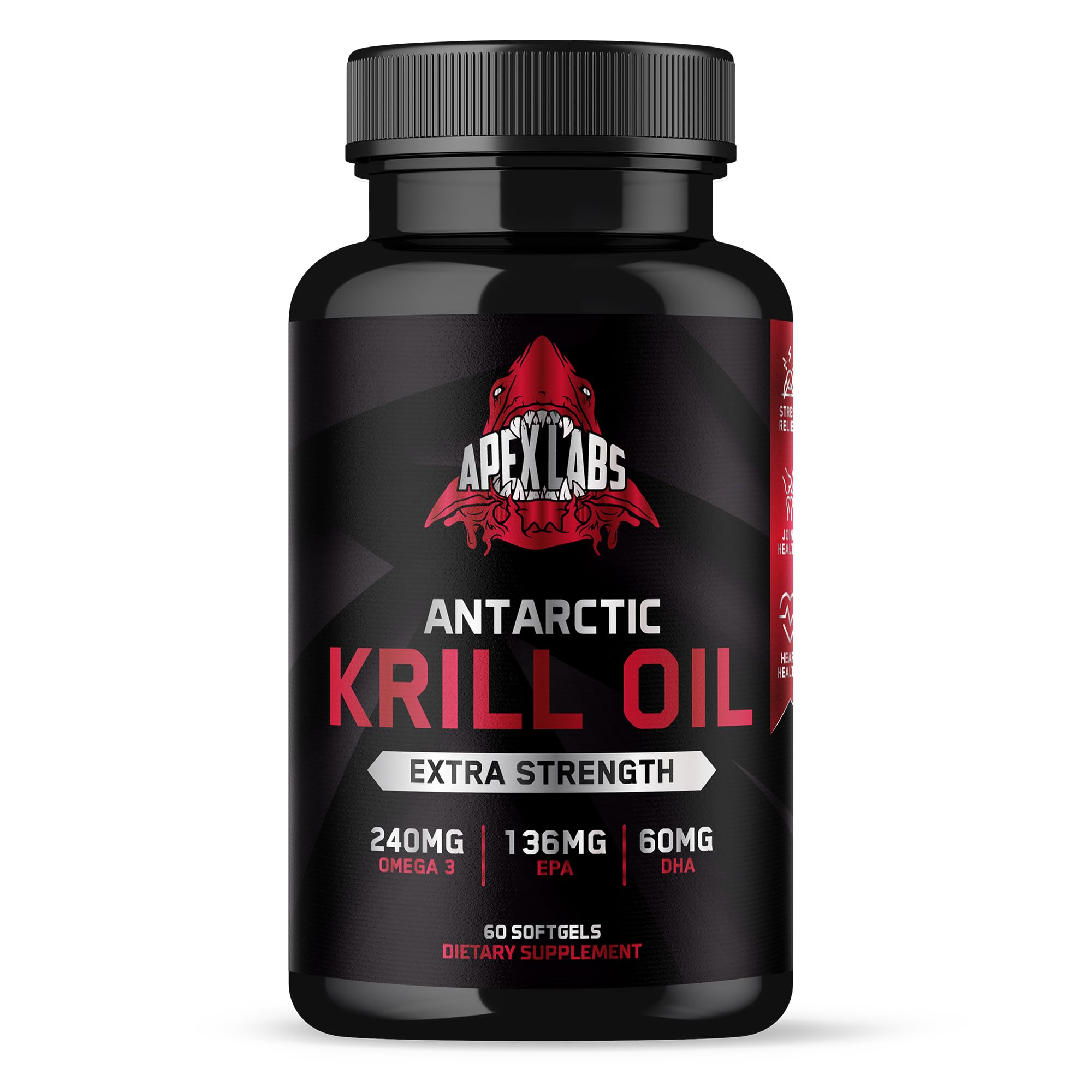 Apex Labs Antarctic Krill Oil 1000 mg with Omega-3s EPA, DHA, Astaxanthin and Phospholipids 60 Softgels
