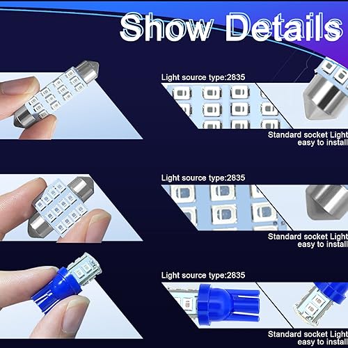 Miniatura 3 de Juego de 24 bombillas LED de repuesto para interiores, luces interiores de automóvil, juego de bombillas LED T10 de 1.220 in y 1.654 in, utilizado