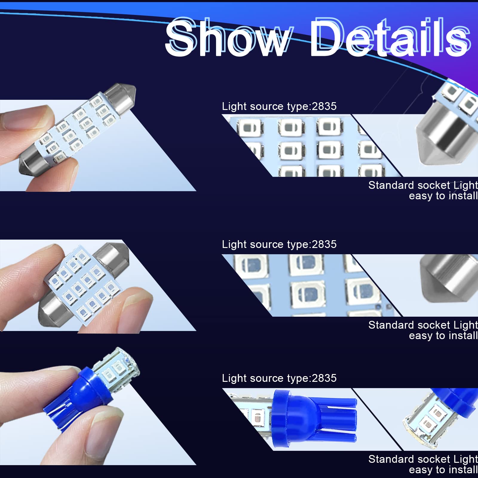 NTNEV 24-Piece Blue LED Interior Car Light Kit - T10 & 31mm/42mm Bulbs For Dome, Map, License Plate Lights - View #8