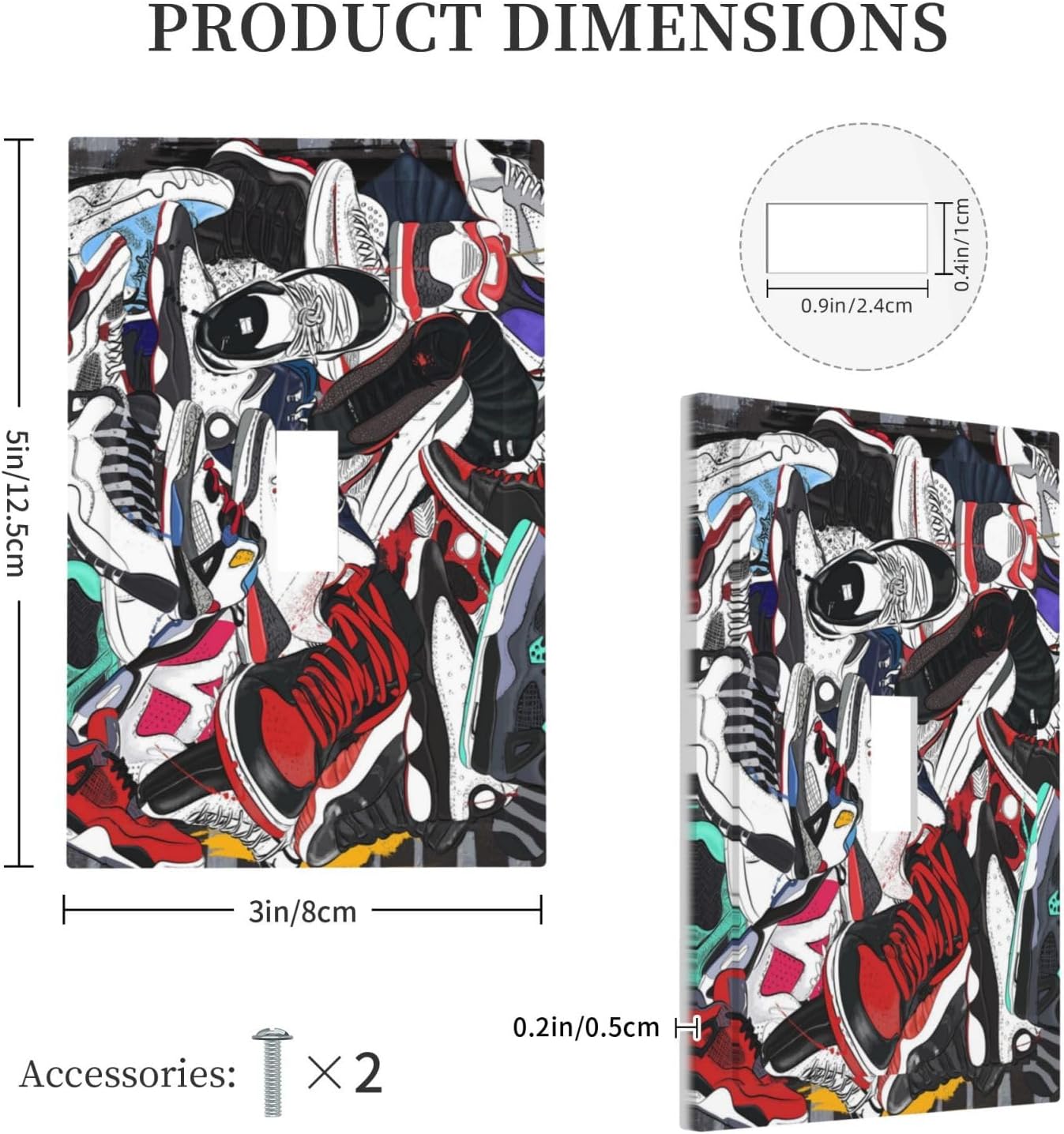 Retro Basketball Shoes Sneaker Pattern 1 Gang Light Switch Cover Decorative Single Toggle Wall Plate Switchcovers Electrical Switchplate for Bathroom Bedroom Decor