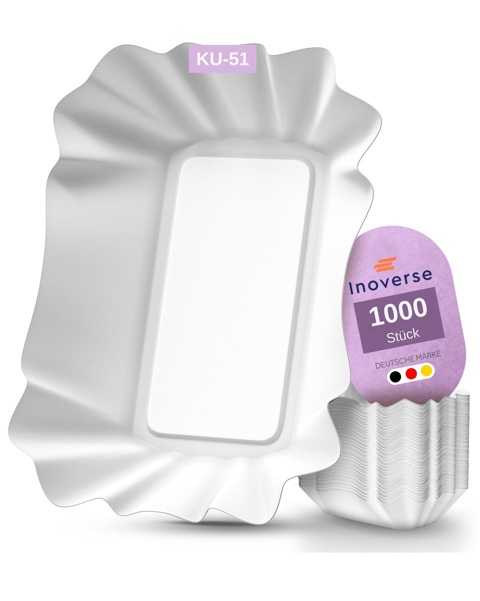 Inoverse 1000 cuencos para patatas fritas – Platos de papel blanco 14 x 9 x 3 cm, cuencos de papel desechables para patatas fritas y salchichas de curry, vajilla desechable ecológica
