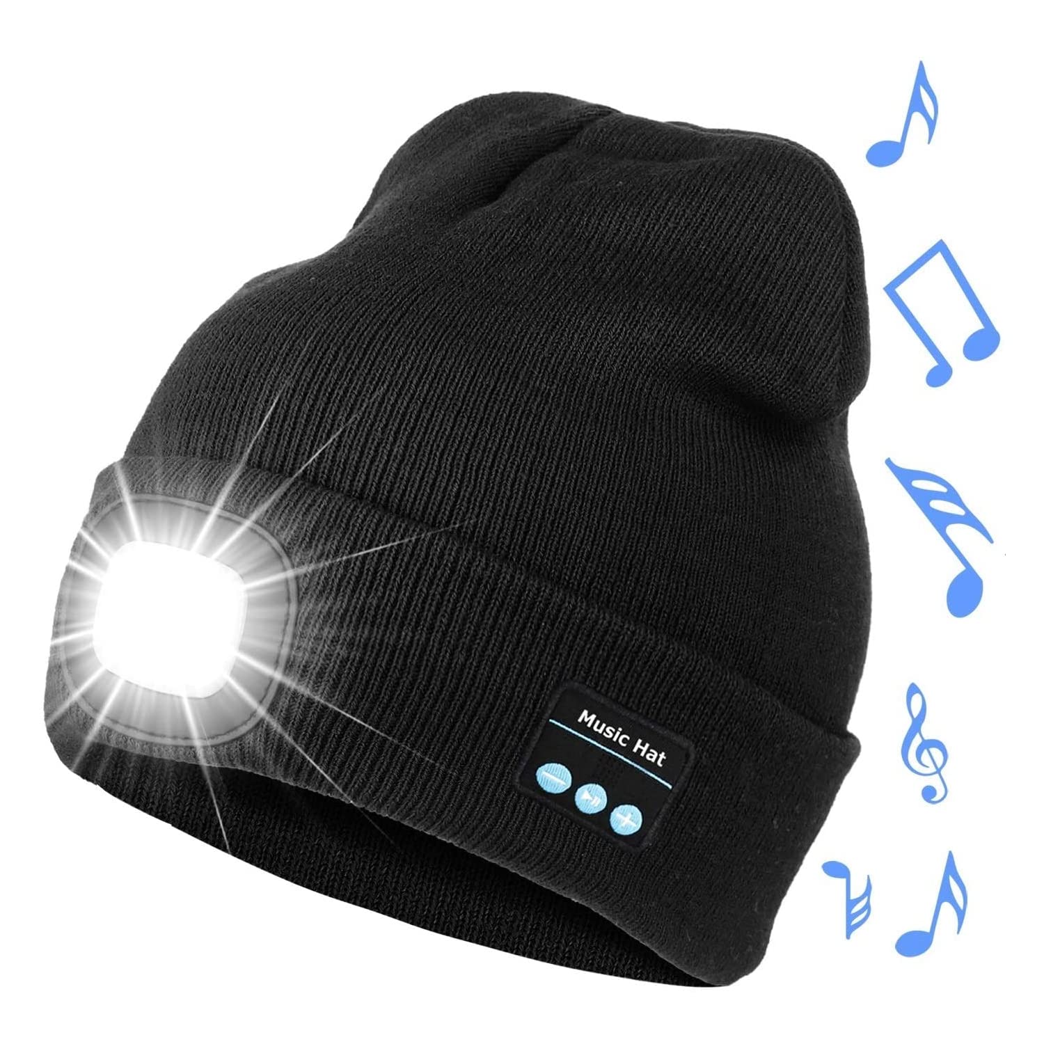 CUQOOBluetooth Beanie Hat with Light & Built-in Speakers & Mic – Premium Warm Woolly Hat | Winter Knitted Cap with Headphones | Unisex Work Hat with USB Charging | Beany Hat for Men & Women